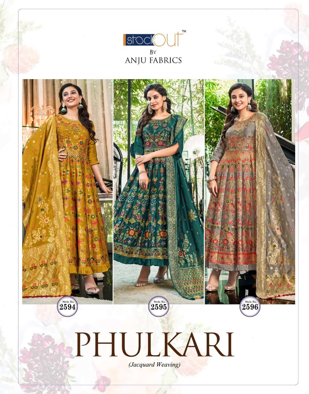 PHULKARI BY ANJU FABRICS SILK JACQUARD WITH MEENA LACES HEAVY PARTY WEAR GOWN WITH DUPATTA 