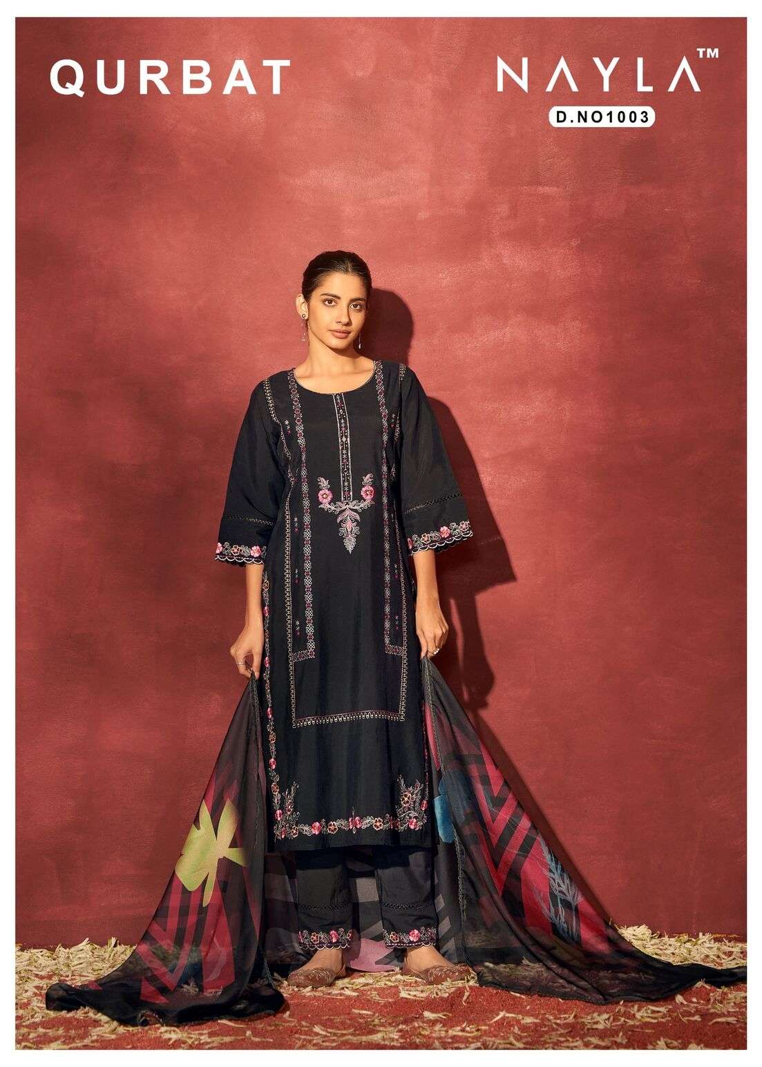 QURBAT BY NAYLA VISCOSE SILK WITH WORK KURTI PANT WITH PRINT DUPATTA  