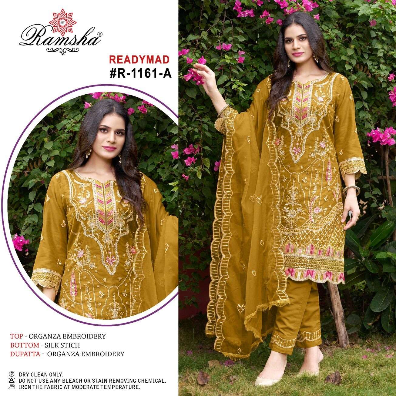 R-1161 NX BY RAMSHA ORGANZA EMBROIDERY SILK STITCH KURTI PANT WITH DUPATTA 