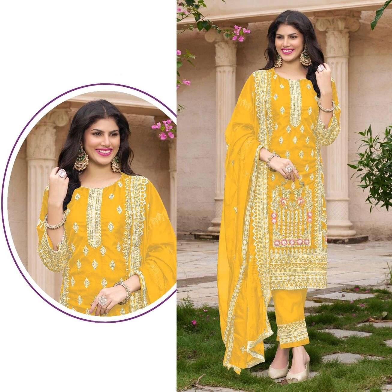 R-1169 C- NX BY RAMSHA ORGANZA EMBROIDERY KURTI SILK STITCH BOTTOM WITH DUPATTA  