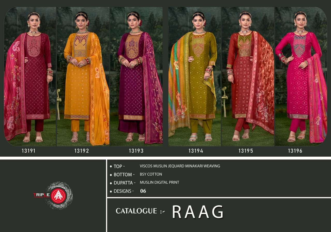 RAAG BY TRIPLE A VISCOSE MUSLIN MINAKARI WEAVING UNSTICHED SALWAR SUITS 