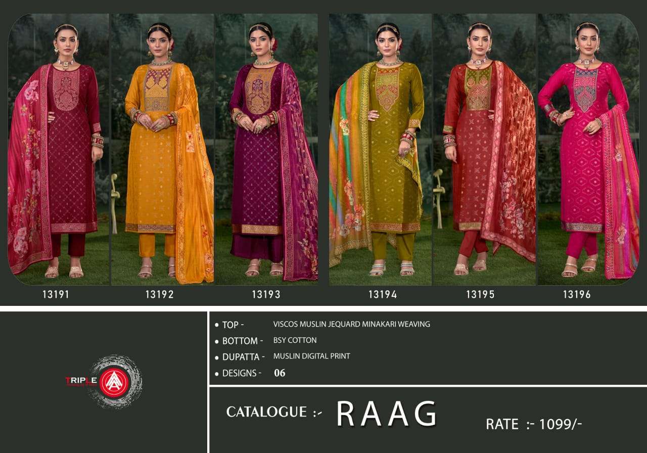 RAAG BY TRIPLE A VISCOSE MUSLIN MINAKARI WEAVING UNSTICHED SALWAR SUITS 