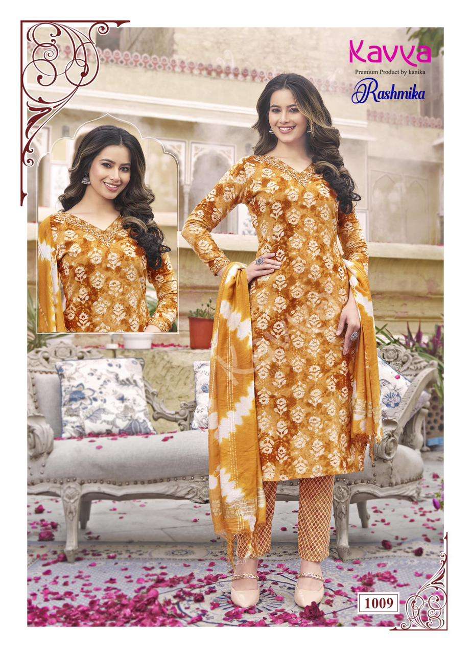 RASHMIKA VOL-1 BY KAVYA RAYON FABRIC STRAIGHT PRINTED KURTI TOP BOTTOM WITH CHANDERI DUPATTA 