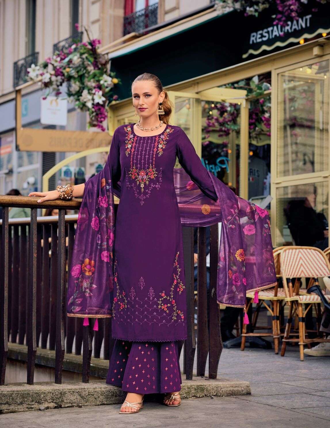 RIWAAZ VOL-6 BY LILY & LALI EMBROIDERY KALI WORK ON MILAN SILK KURTI PLAZO WITH DUPATTA 