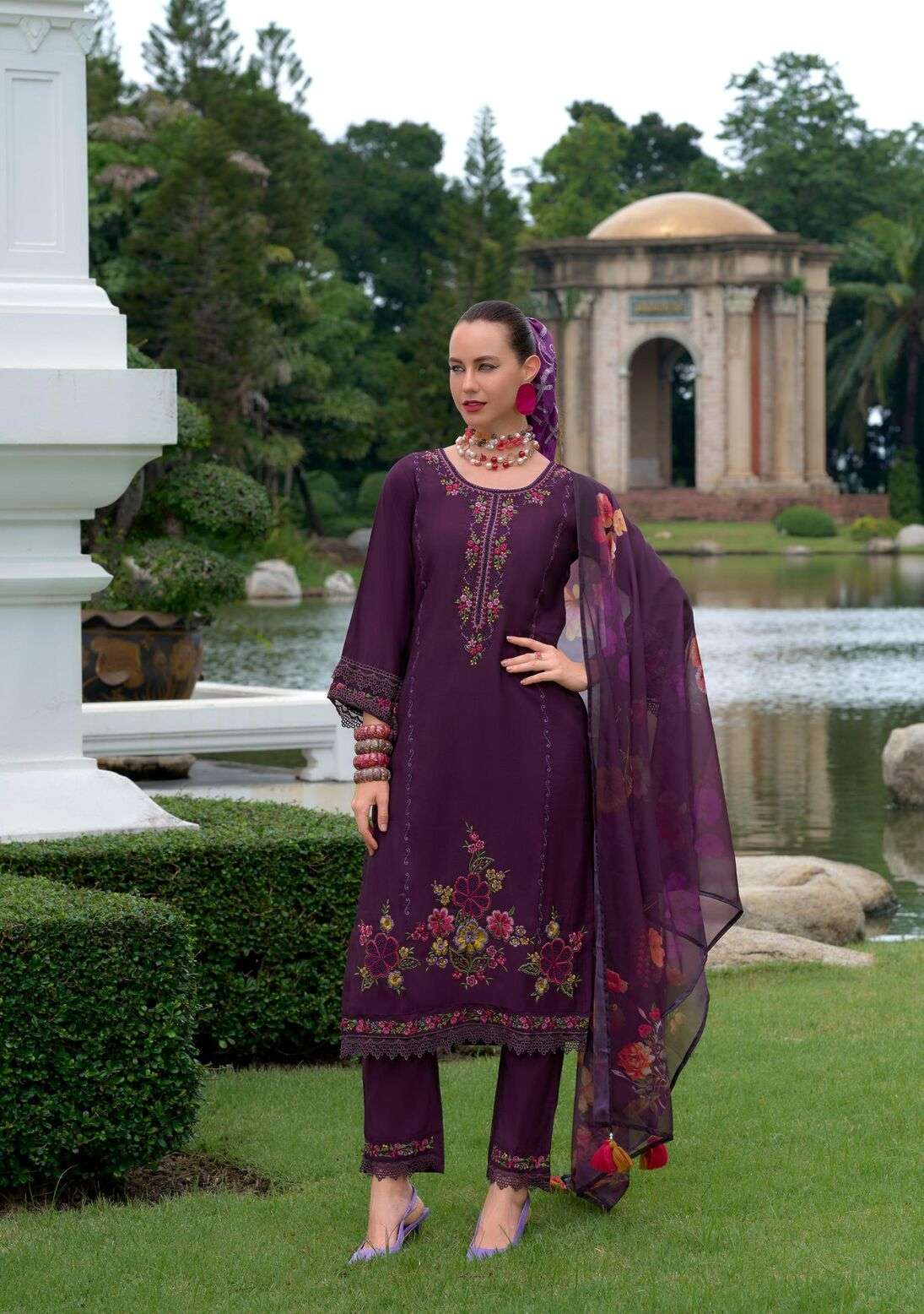 RIWAYAT VOL-2 BY LADY LEELA VISCOSE SILK EMBROIDERY HANDWORK BORDER KURTI PANT WITH DIGITAL PRINT DUPATTA 