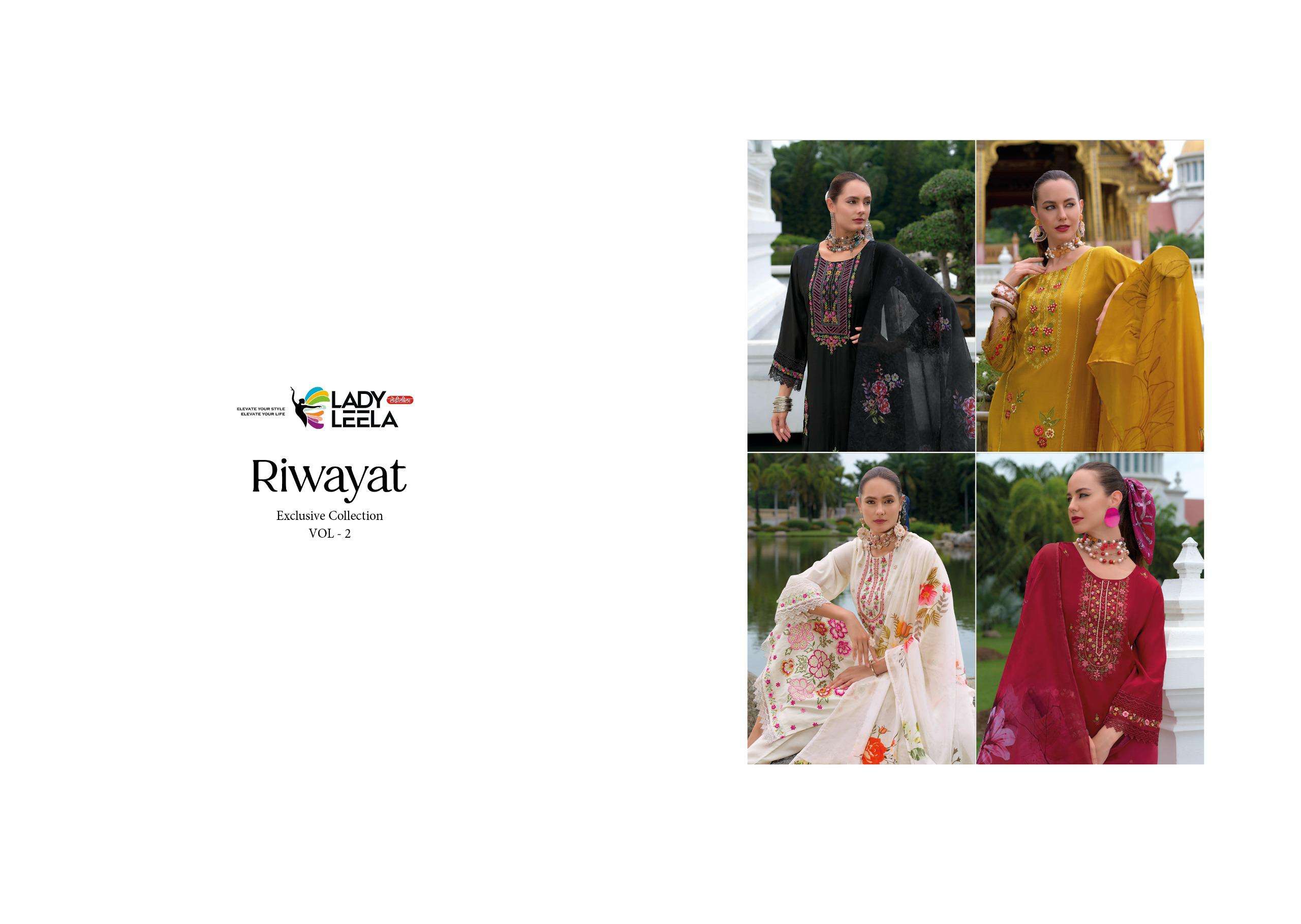 RIWAYAT VOL-2 BY LADY LEELA VISCOSE SILK EMBROIDERY HANDWORK BORDER KURTI PANT WITH DIGITAL PRINT DUPATTA 