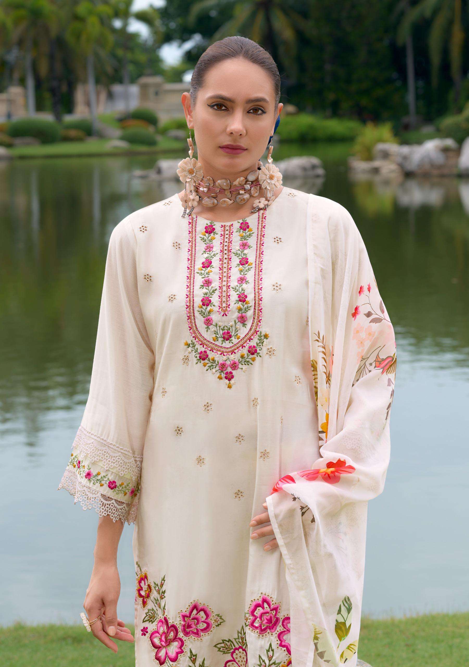 RIWAYAT VOL-2 BY LADY LEELA VISCOSE SILK EMBROIDERY HANDWORK BORDER KURTI PANT WITH DIGITAL PRINT DUPATTA 