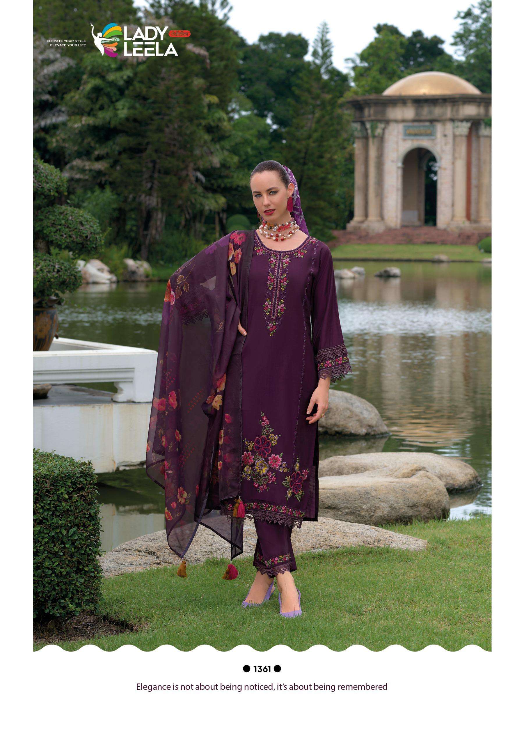 RIWAYAT VOL-2 BY LADY LEELA VISCOSE SILK EMBROIDERY HANDWORK BORDER KURTI PANT WITH DIGITAL PRINT DUPATTA 