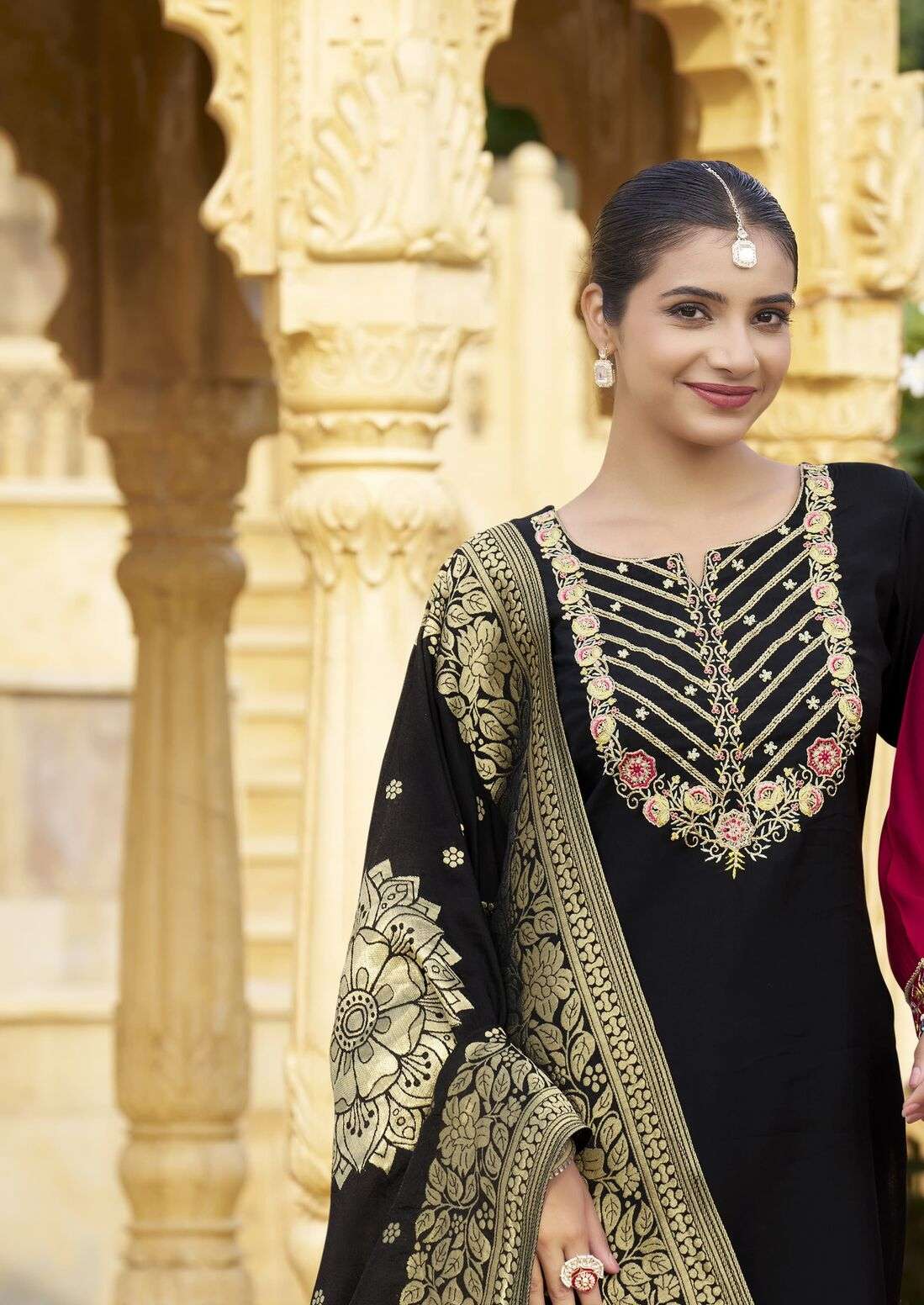 ROSHANI BY KARISSA ROMAN SILK KHATALI WORK EMBROIDERY TOP PANT WITH DUPATTA 