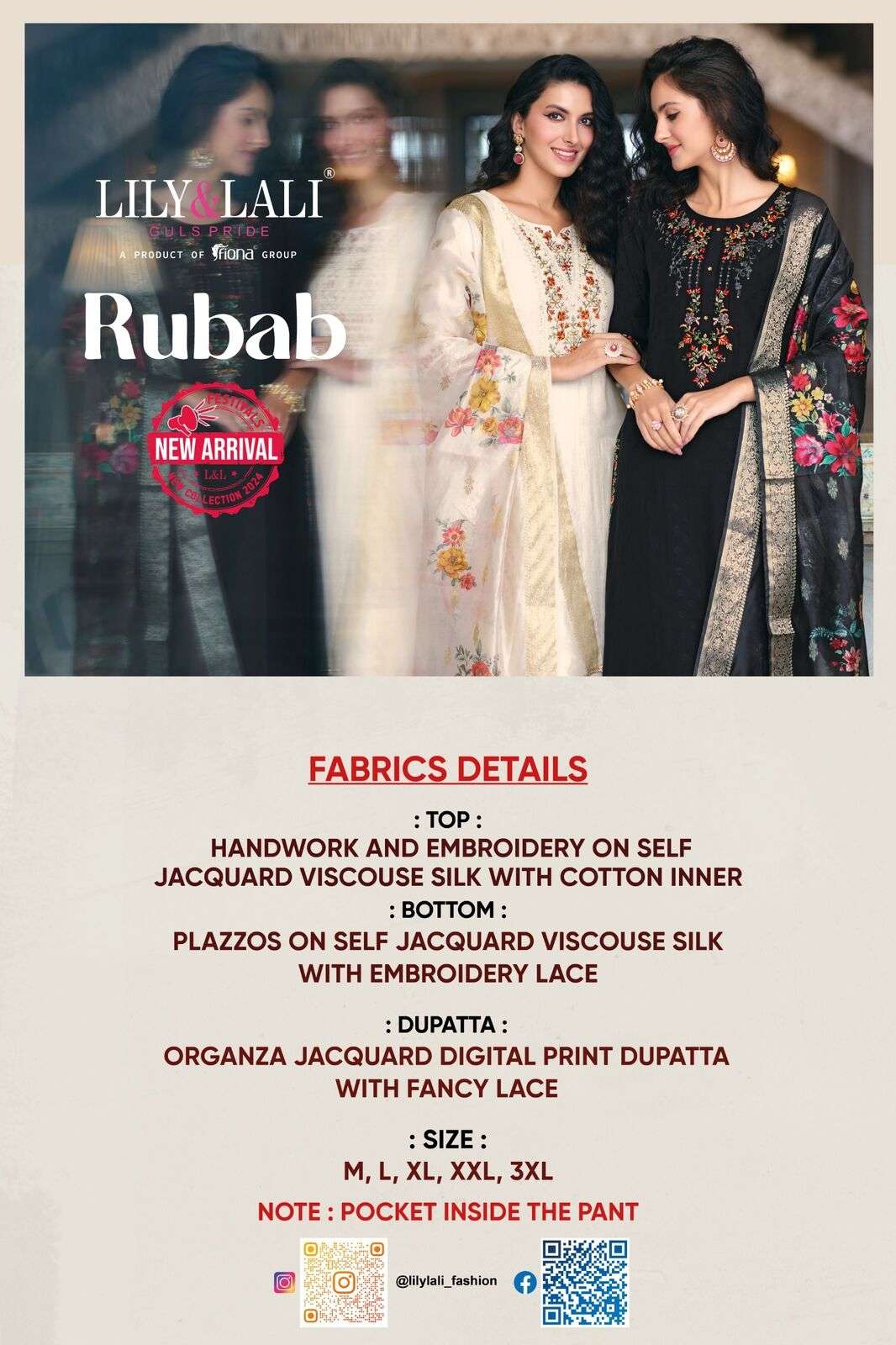 RUBAB BY LILY & LALI SELF JACQUARD VISCOSE SILK EMBROIDERY LACE WITH KURTI PANT & DUPATTA 