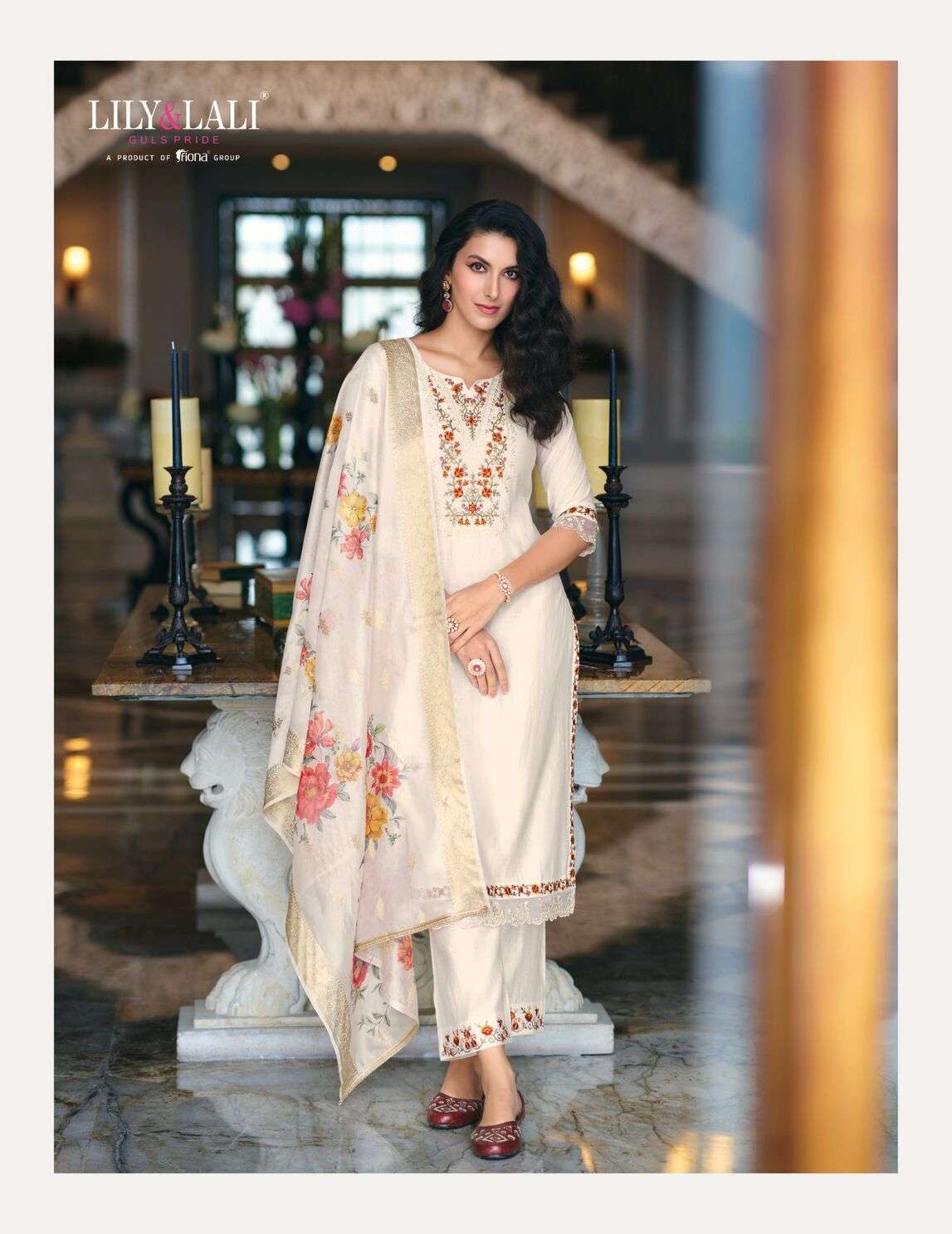 RUBAB BY LILY & LALI SELF JACQUARD VISCOSE SILK EMBROIDERY LACE WITH KURTI PANT & DUPATTA 