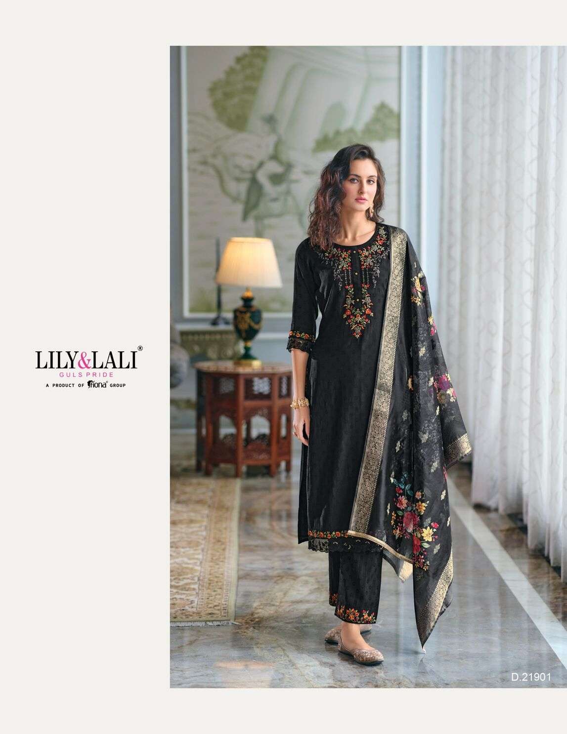 RUBAB BY LILY & LALI SELF JACQUARD VISCOSE SILK EMBROIDERY LACE WITH KURTI PANT & DUPATTA 