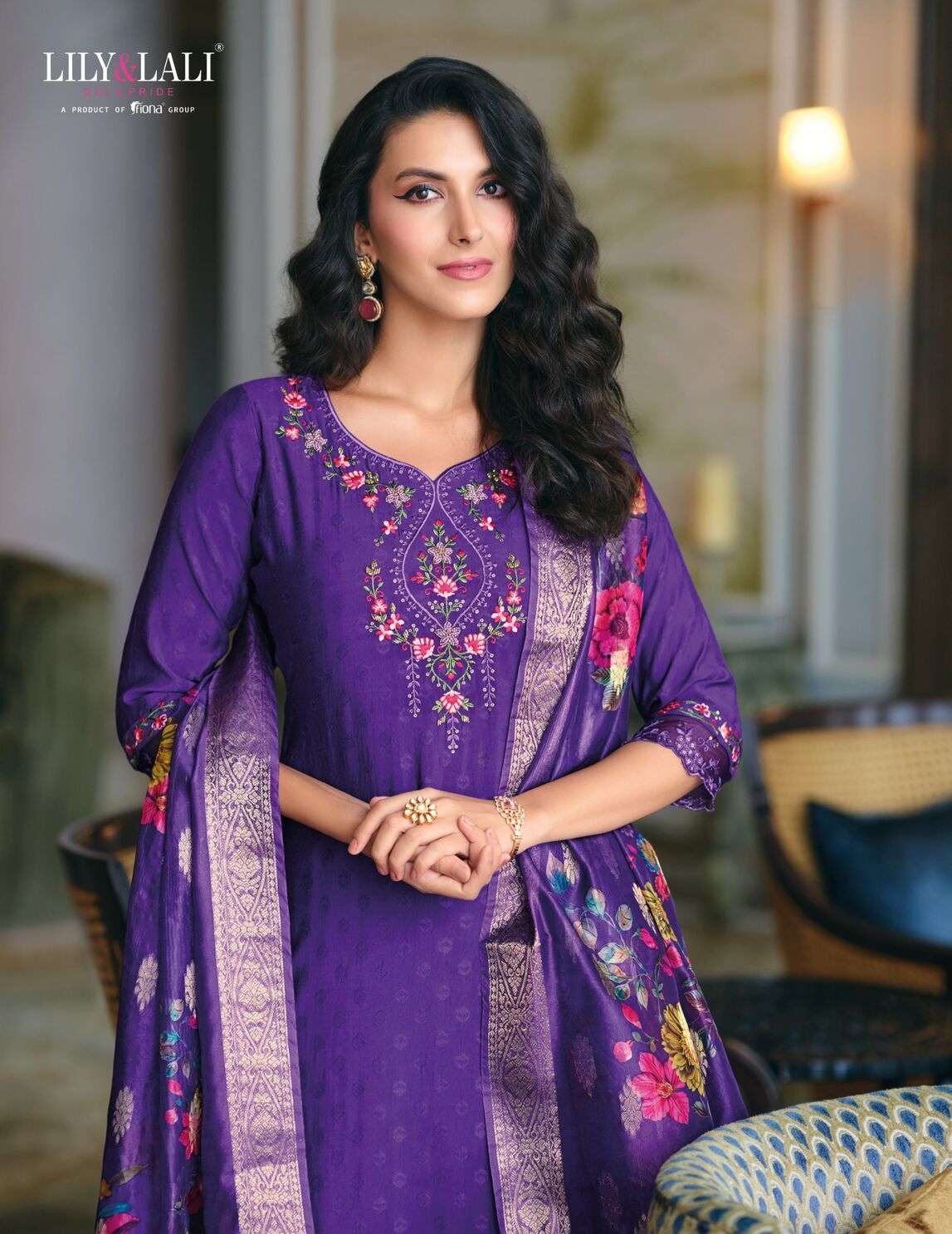 RUBAB BY LILY & LALI SELF JACQUARD VISCOSE SILK EMBROIDERY LACE WITH KURTI PANT & DUPATTA 