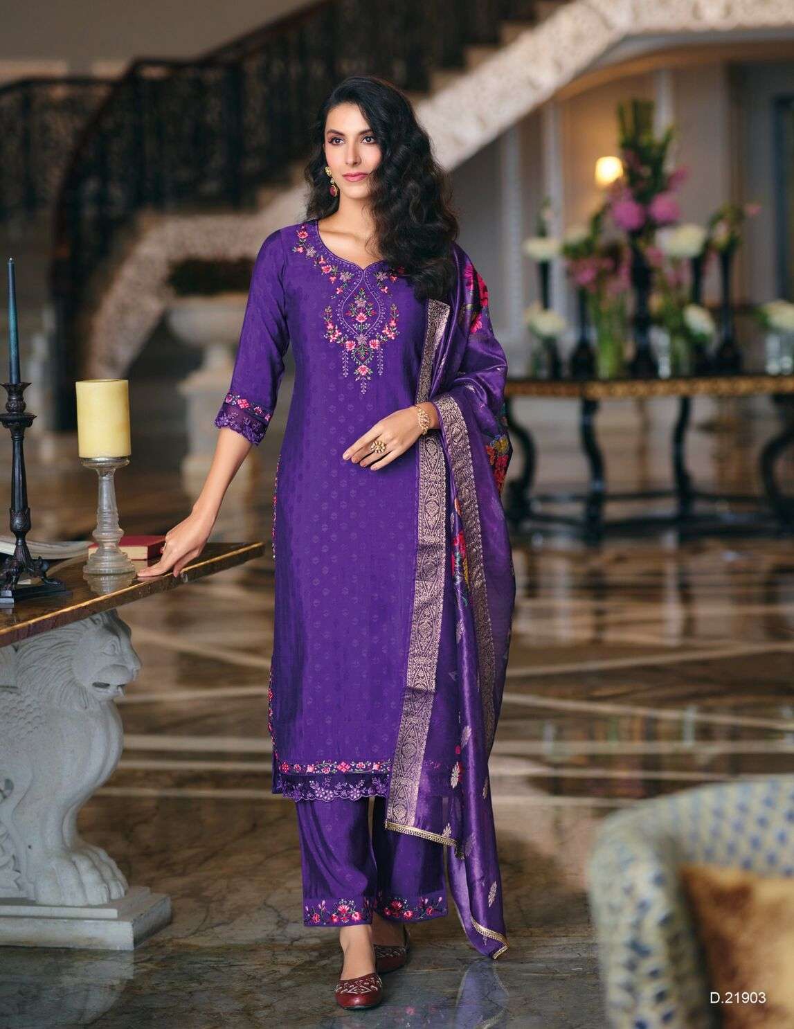 RUBAB BY LILY & LALI SELF JACQUARD VISCOSE SILK EMBROIDERY LACE WITH KURTI PANT & DUPATTA 