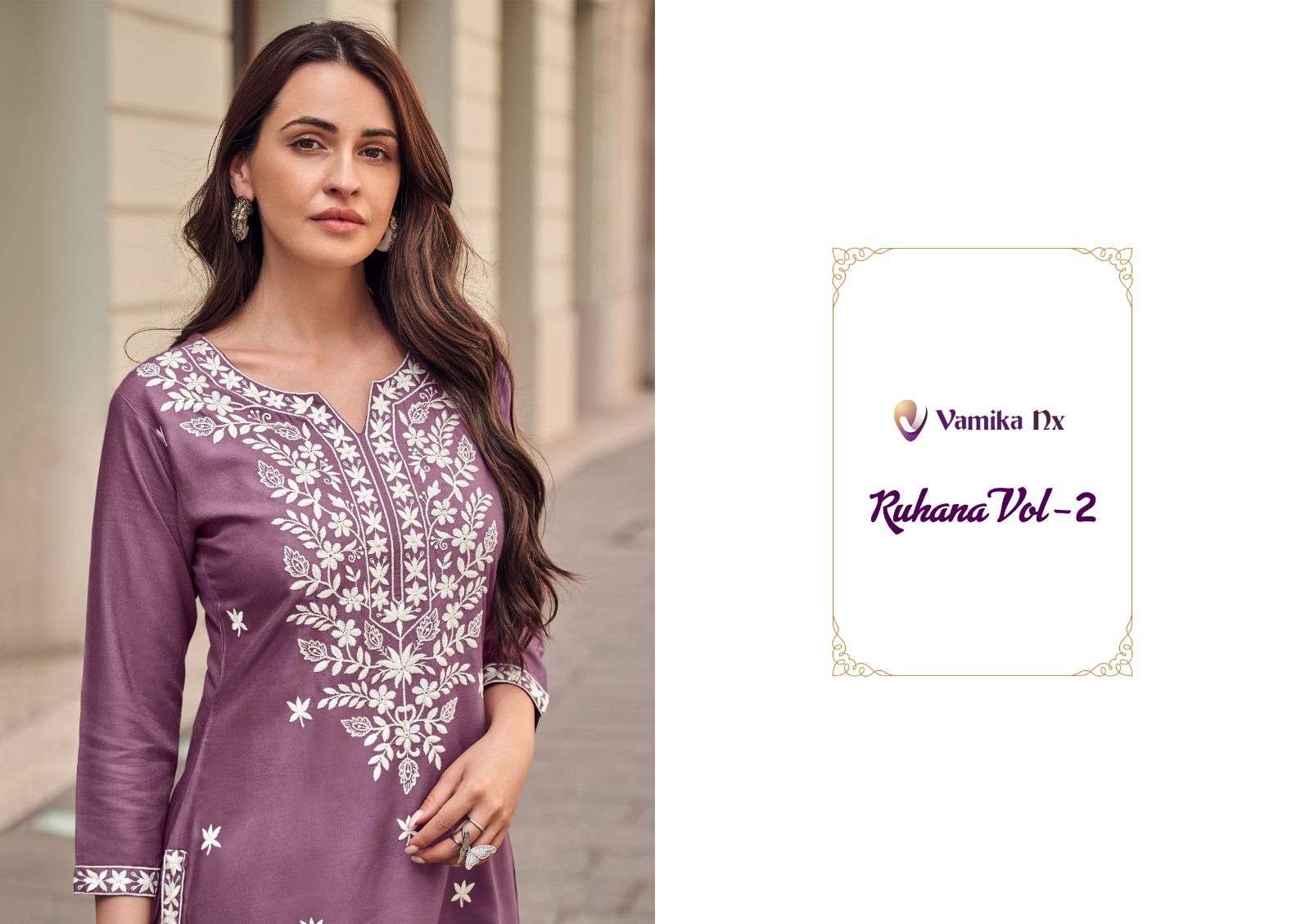 RUHANA VOL-2 BY VAMIKA HEAVY RAYON WHITE THREAD WORK STYLISH SHORT TUNICS 