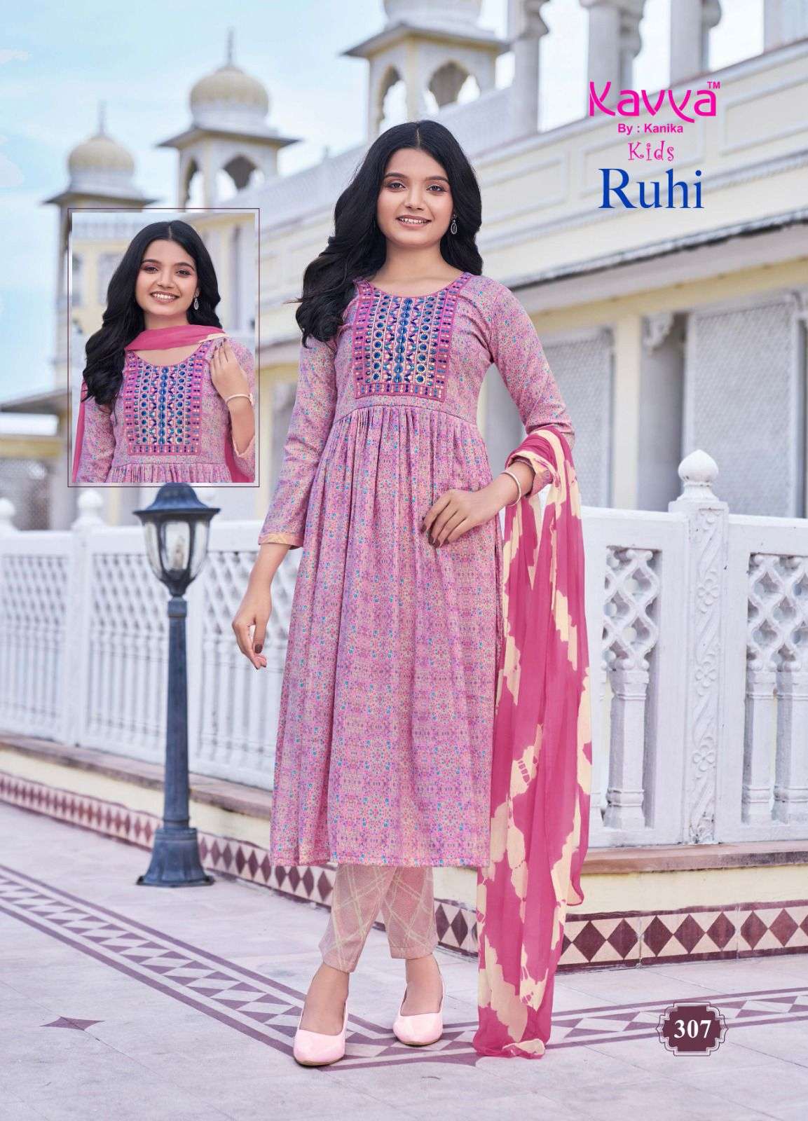 RUHI VOL-3 BY KAVYA CAPSULE FOIL PRINT UMBRELLA CUT EMBROIDERY WORK KURTI PANT WITH DUPATTA 