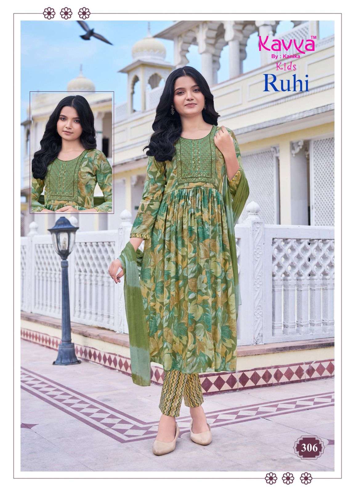 RUHI VOL-3 BY KAVYA CAPSULE FOIL PRINT UMBRELLA CUT EMBROIDERY WORK KURTI PANT WITH DUPATTA 