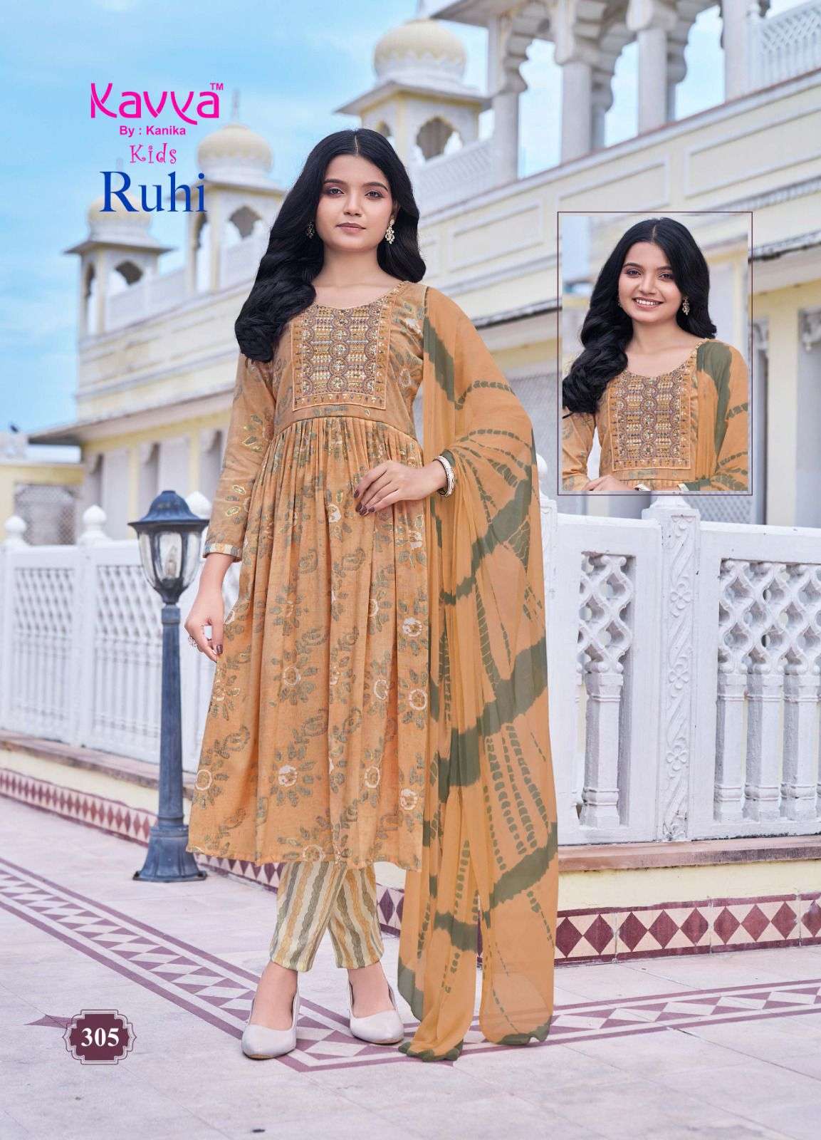 RUHI VOL-3 BY KAVYA CAPSULE FOIL PRINT UMBRELLA CUT EMBROIDERY WORK KURTI PANT WITH DUPATTA 