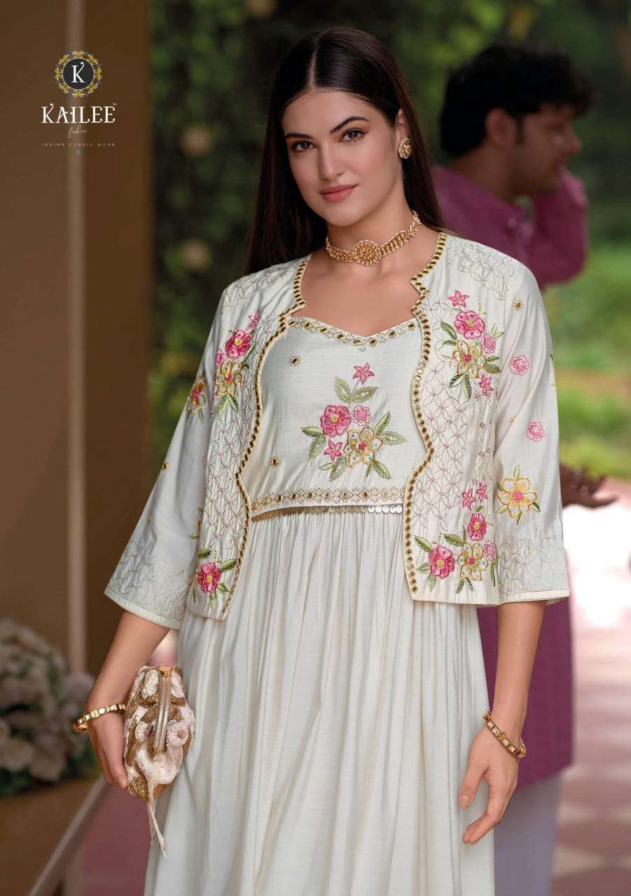 SAFAR BY KAILEE FASHION PURE VISCOSE SILK THREAD HANDWORK FULL STICHED GOWN PANT & KOTI 