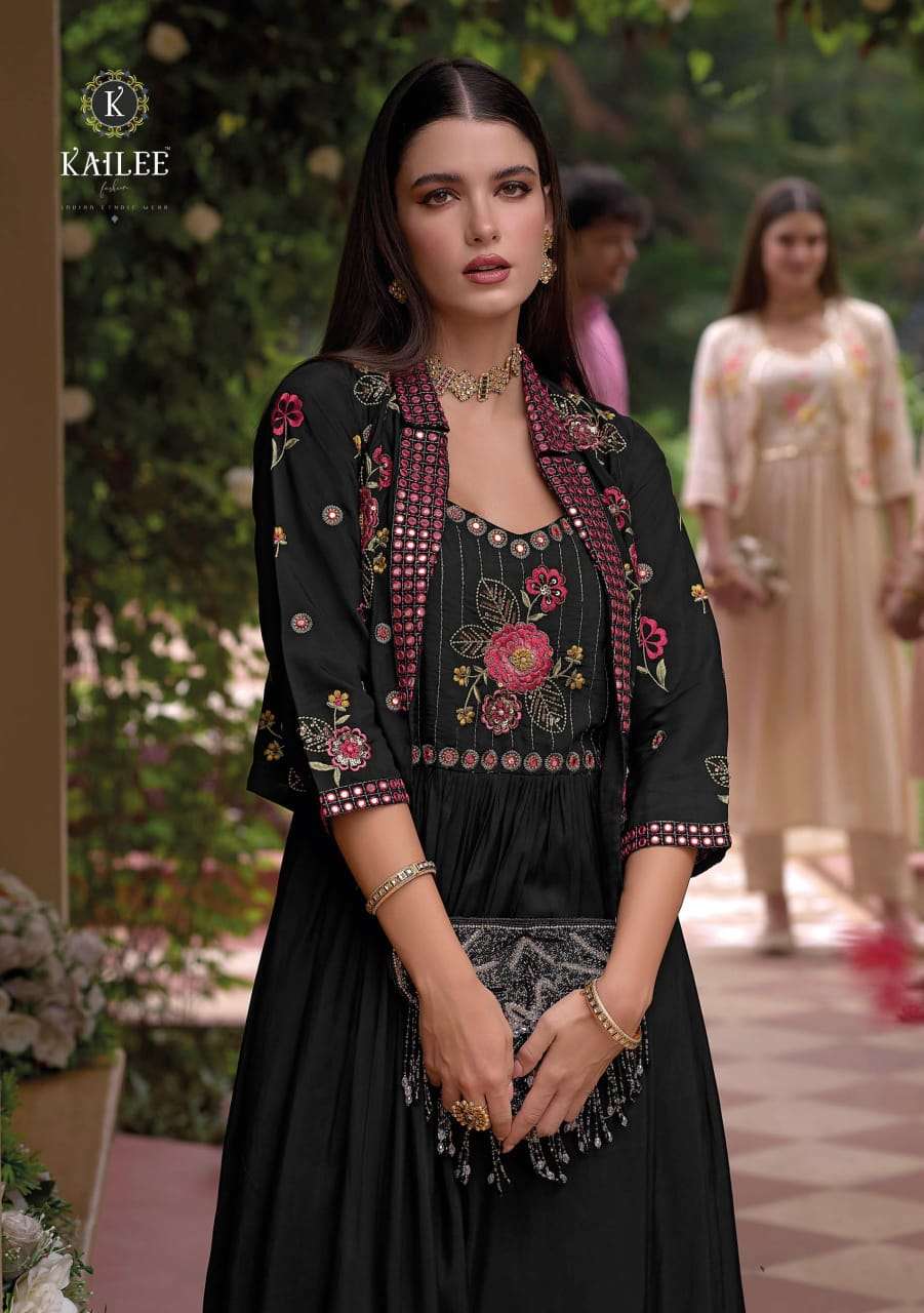 SAFAR BY KAILEE FASHION PURE VISCOSE SILK THREAD HANDWORK FULL STICHED GOWN PANT & KOTI 