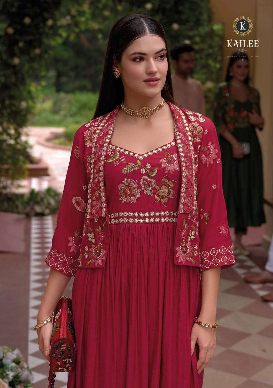 SAFAR BY KAILEE FASHION PURE VISCOSE SILK THREAD HANDWORK FULL STICHED GOWN PANT & KOTI 
