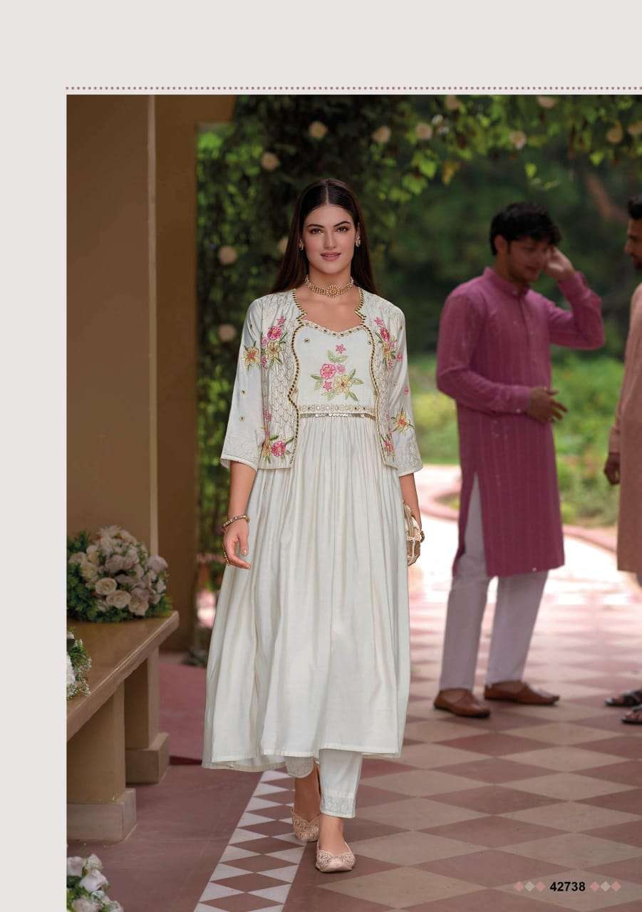 SAFAR BY KAILEE FASHION PURE VISCOSE SILK THREAD HANDWORK FULL STICHED GOWN PANT & KOTI 