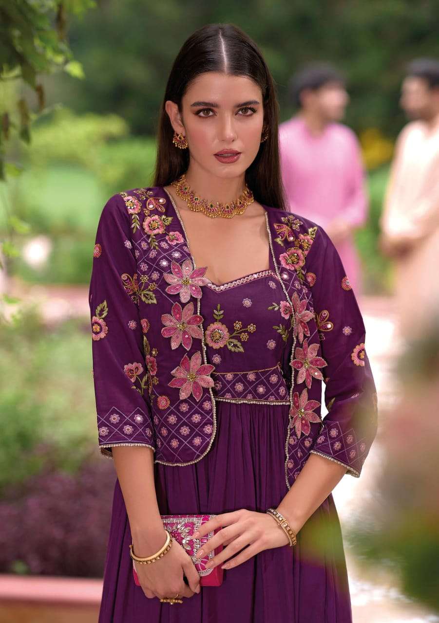 SAFAR BY KAILEE FASHION PURE VISCOSE SILK THREAD HANDWORK FULL STICHED GOWN PANT & KOTI 