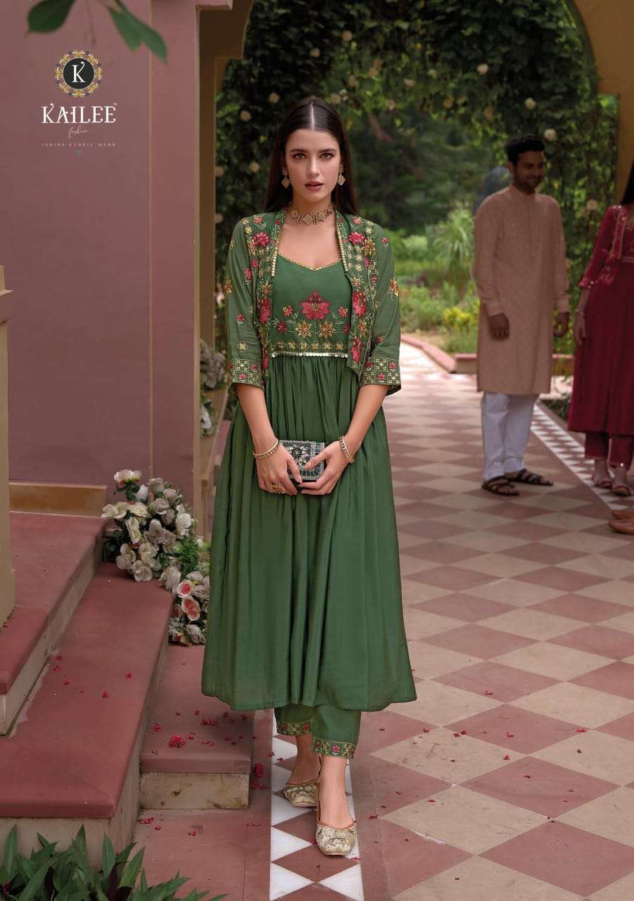 SAFAR BY KAILEE FASHION PURE VISCOSE SILK THREAD HANDWORK FULL STICHED GOWN PANT & KOTI 
