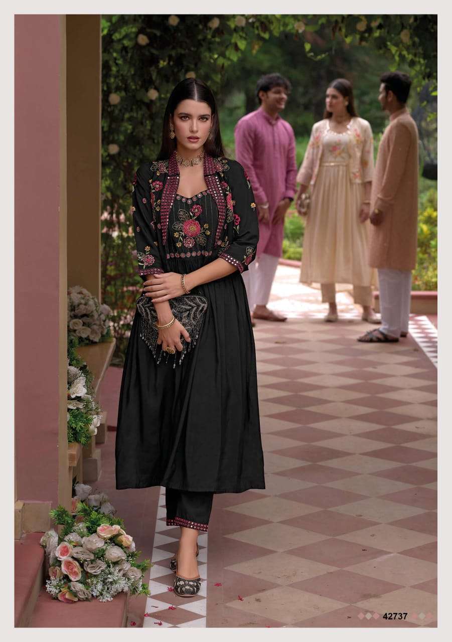 SAFAR BY KAILEE FASHION PURE VISCOSE SILK THREAD HANDWORK FULL STICHED GOWN PANT & KOTI 
