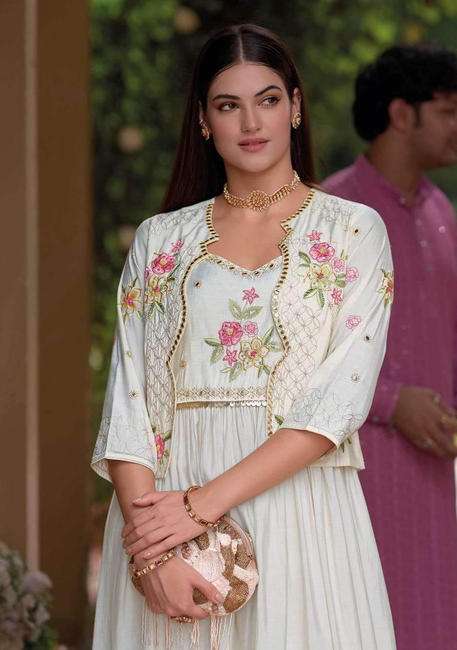 SAFAR BY KAILEE FASHION PURE VISCOSE SILK THREAD HANDWORK FULL STICHED GOWN PANT & KOTI 