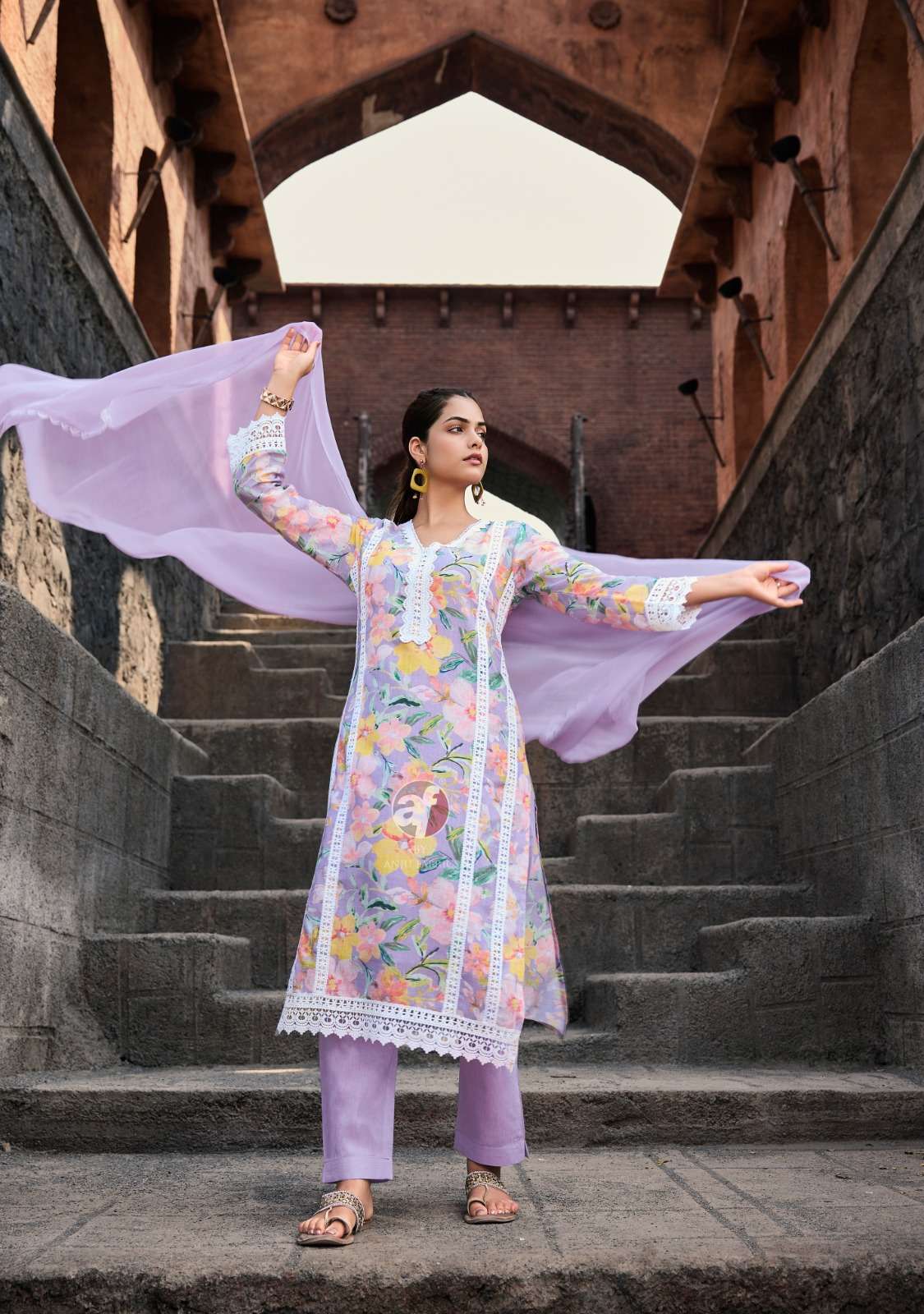 SAKHI RE VOL-2 BY ANJU FABRICS LINEN COTTON WITH DIGITAL PRINT BEAUTIFUL LACE WORK KURTI PANT WITH DUPATTA 