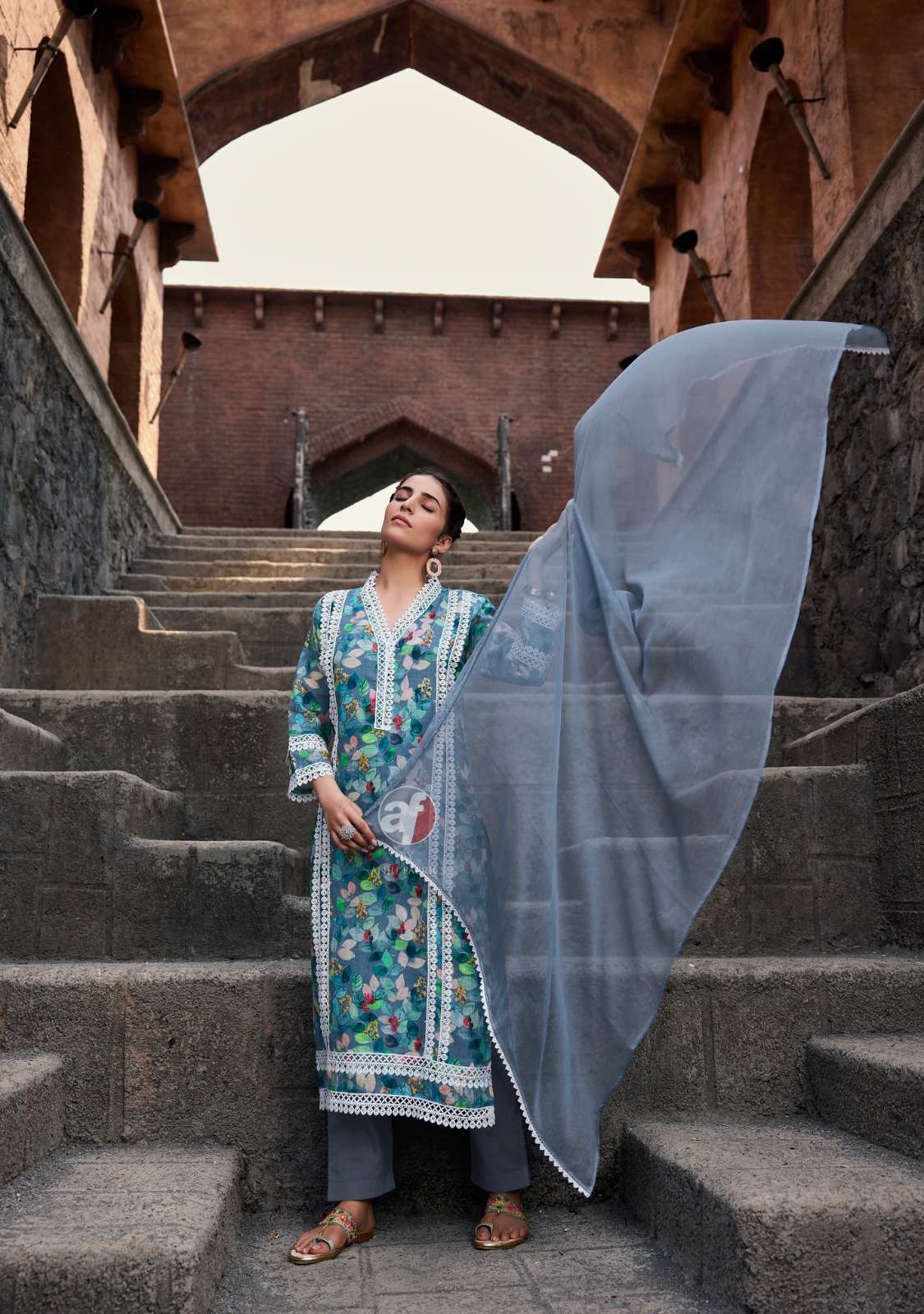 SAKHI RE VOL-2 BY ANJU FABRICS LINEN COTTON WITH DIGITAL PRINT BEAUTIFUL LACE WORK KURTI PANT WITH DUPATTA 