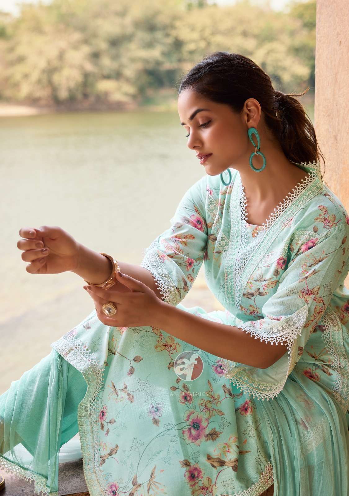 SAKHI RE VOL-2 BY ANJU FABRICS LINEN COTTON WITH DIGITAL PRINT BEAUTIFUL LACE WORK KURTI PANT WITH DUPATTA 