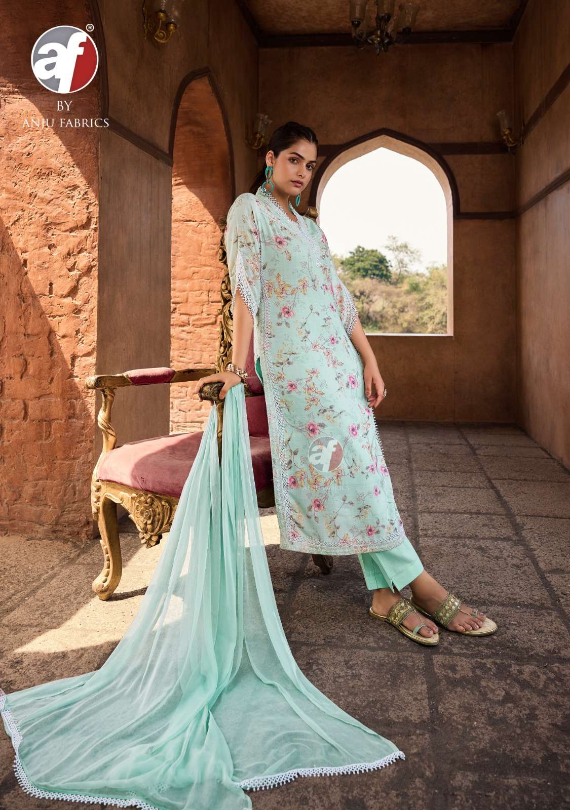 SAKHI RE VOL-2 BY ANJU FABRICS LINEN COTTON WITH DIGITAL PRINT BEAUTIFUL LACE WORK KURTI PANT WITH DUPATTA 