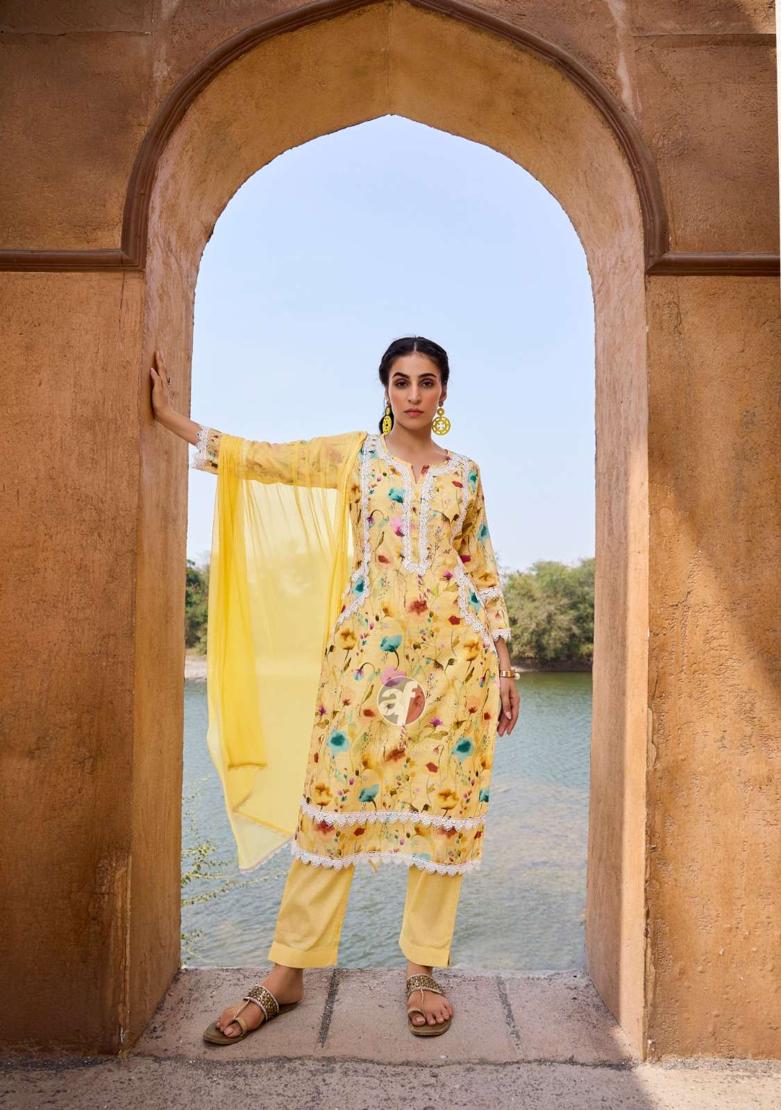 SAKHI RE VOL-2 BY ANJU FABRICS LINEN COTTON WITH DIGITAL PRINT BEAUTIFUL LACE WORK KURTI PANT WITH DUPATTA 