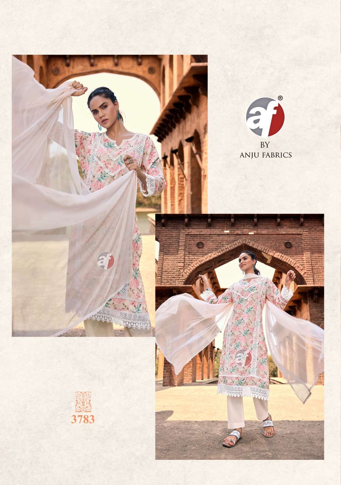 SAKHI RE VOL-2 BY ANJU FABRICS LINEN COTTON WITH DIGITAL PRINT BEAUTIFUL LACE WORK KURTI PANT WITH DUPATTA 