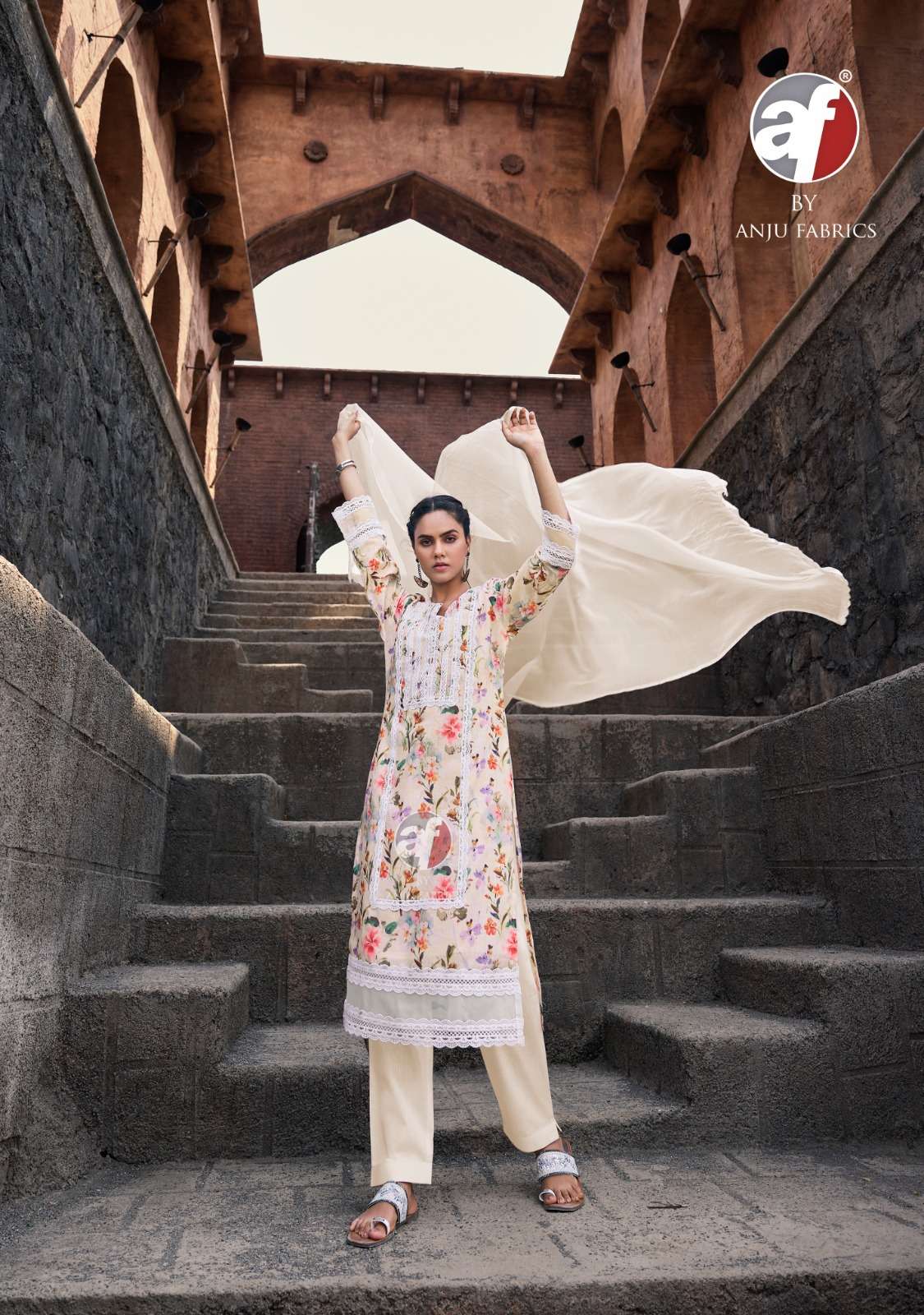 SAKHI RE VOL-2 BY ANJU FABRICS LINEN COTTON WITH DIGITAL PRINT BEAUTIFUL LACE WORK KURTI PANT WITH DUPATTA 