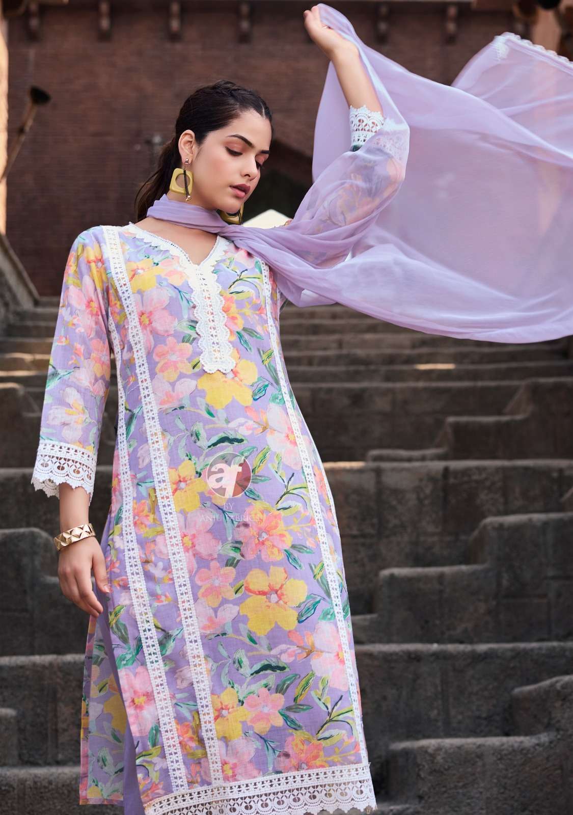 SAKHI RE VOL-2 BY ANJU FABRICS LINEN COTTON WITH DIGITAL PRINT BEAUTIFUL LACE WORK KURTI PANT WITH DUPATTA 