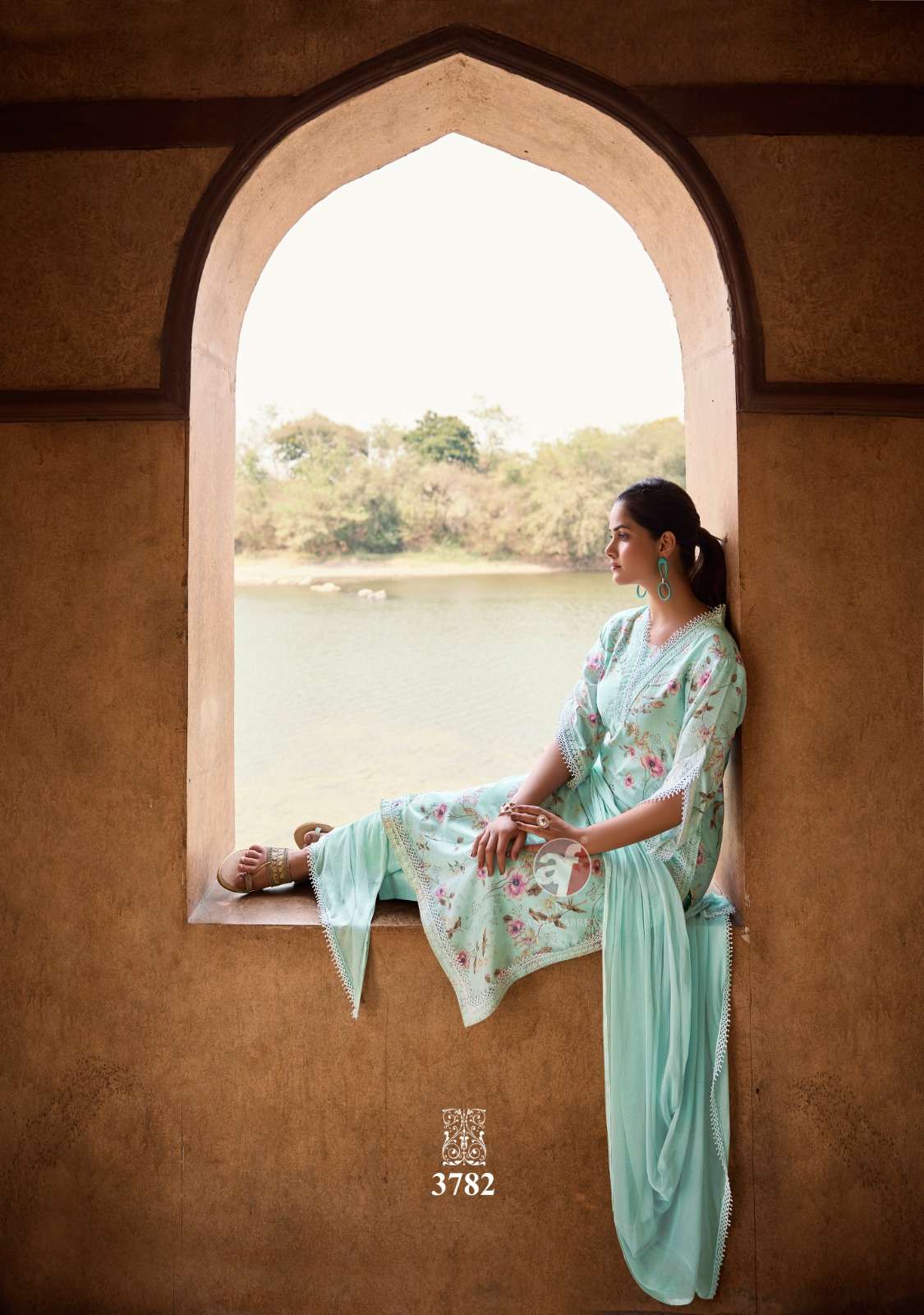 SAKHI RE VOL-2 BY ANJU FABRICS LINEN COTTON WITH DIGITAL PRINT BEAUTIFUL LACE WORK KURTI PANT WITH DUPATTA 