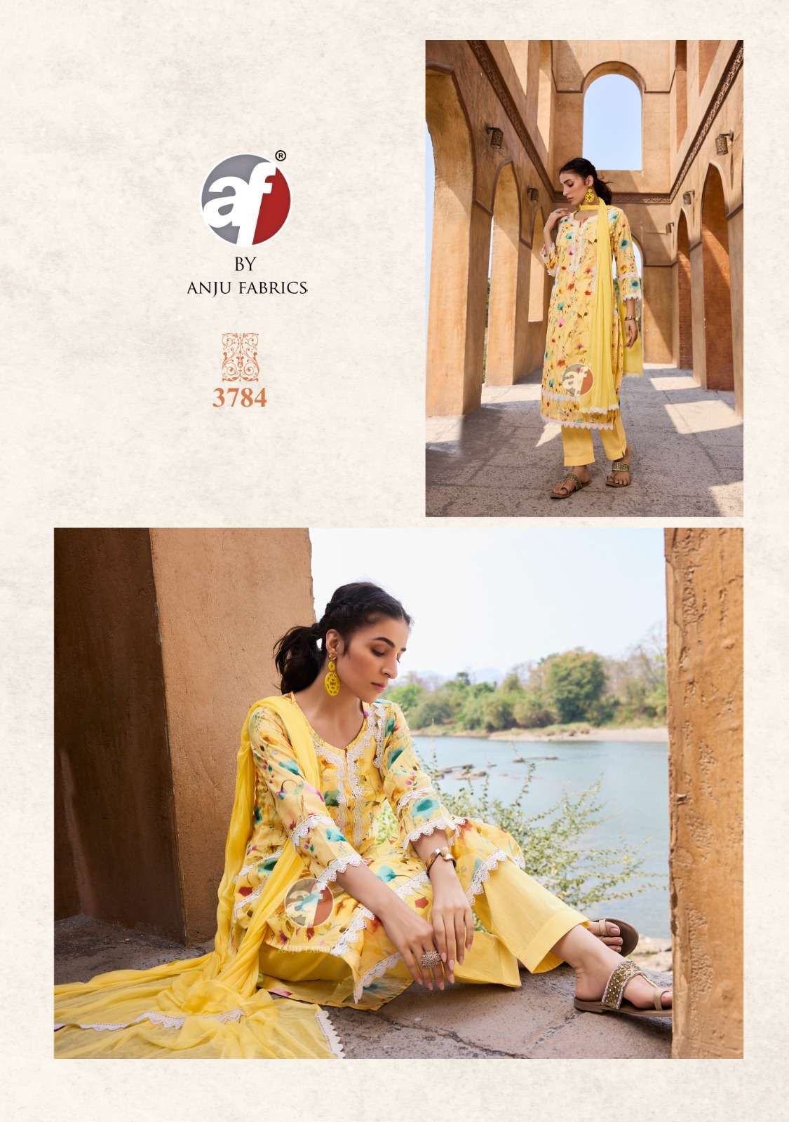SAKHI RE VOL-2 BY ANJU FABRICS LINEN COTTON WITH DIGITAL PRINT BEAUTIFUL LACE WORK KURTI PANT WITH DUPATTA 