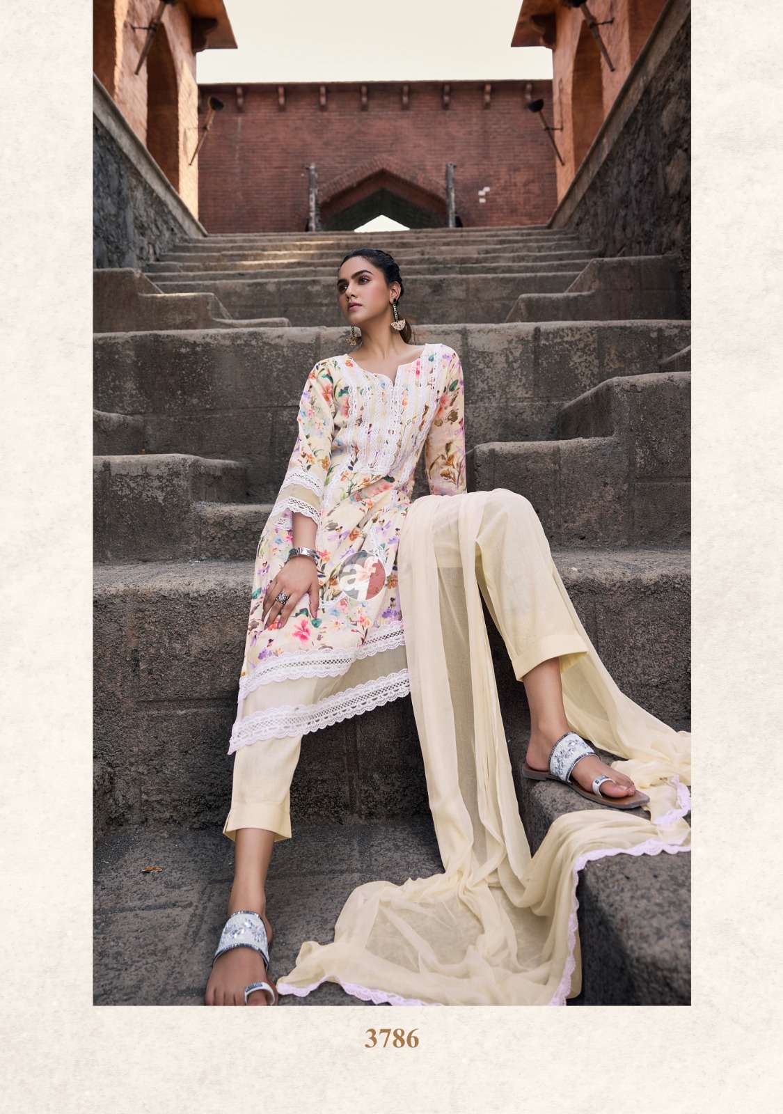 SAKHI RE VOL-2 BY ANJU FABRICS LINEN COTTON WITH DIGITAL PRINT BEAUTIFUL LACE WORK KURTI PANT WITH DUPATTA 