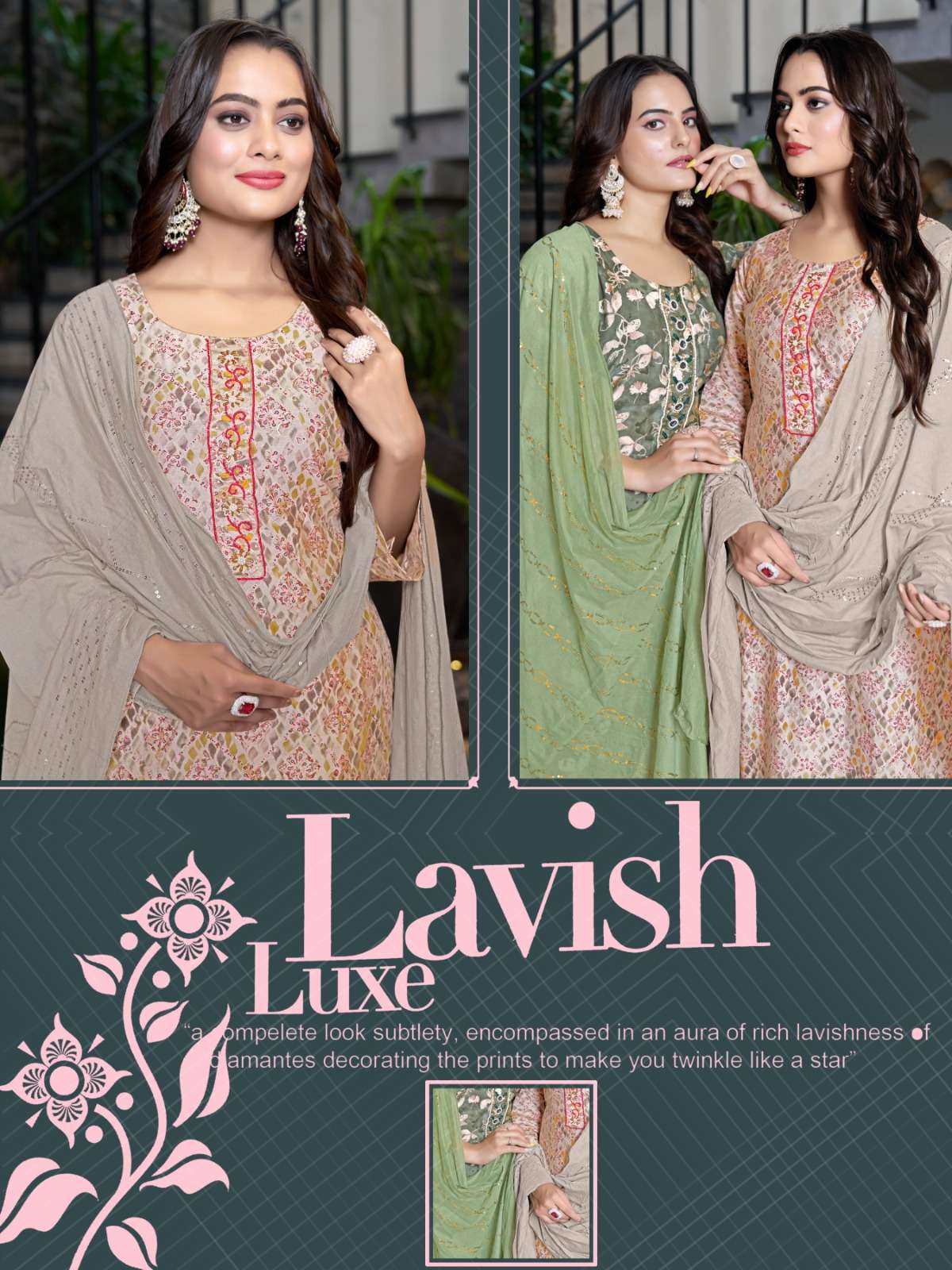 SALONI BY PARRA STUDIO MODAL CHANDERI MILL PRINT & KHATLI WORK KURTI PANT WITH CHANDERI DUPATTA 