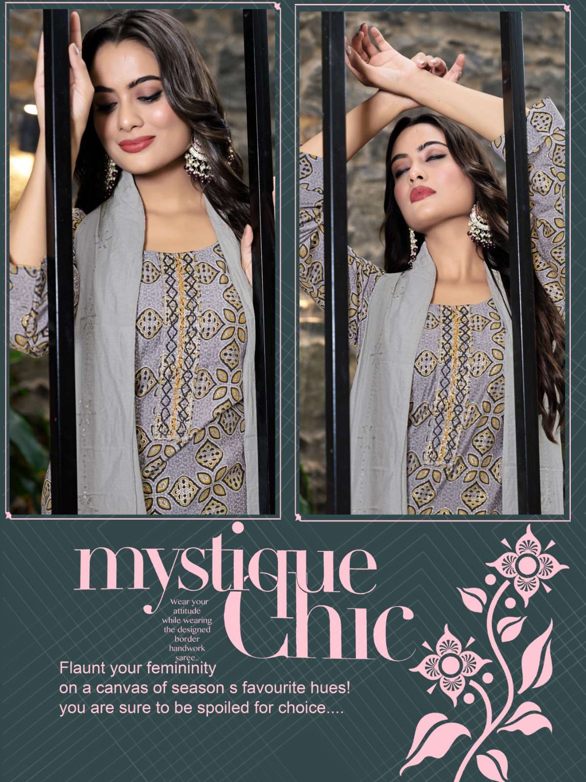 SALONI BY PARRA STUDIO MODAL CHANDERI MILL PRINT & KHATLI WORK KURTI PANT WITH CHANDERI DUPATTA 