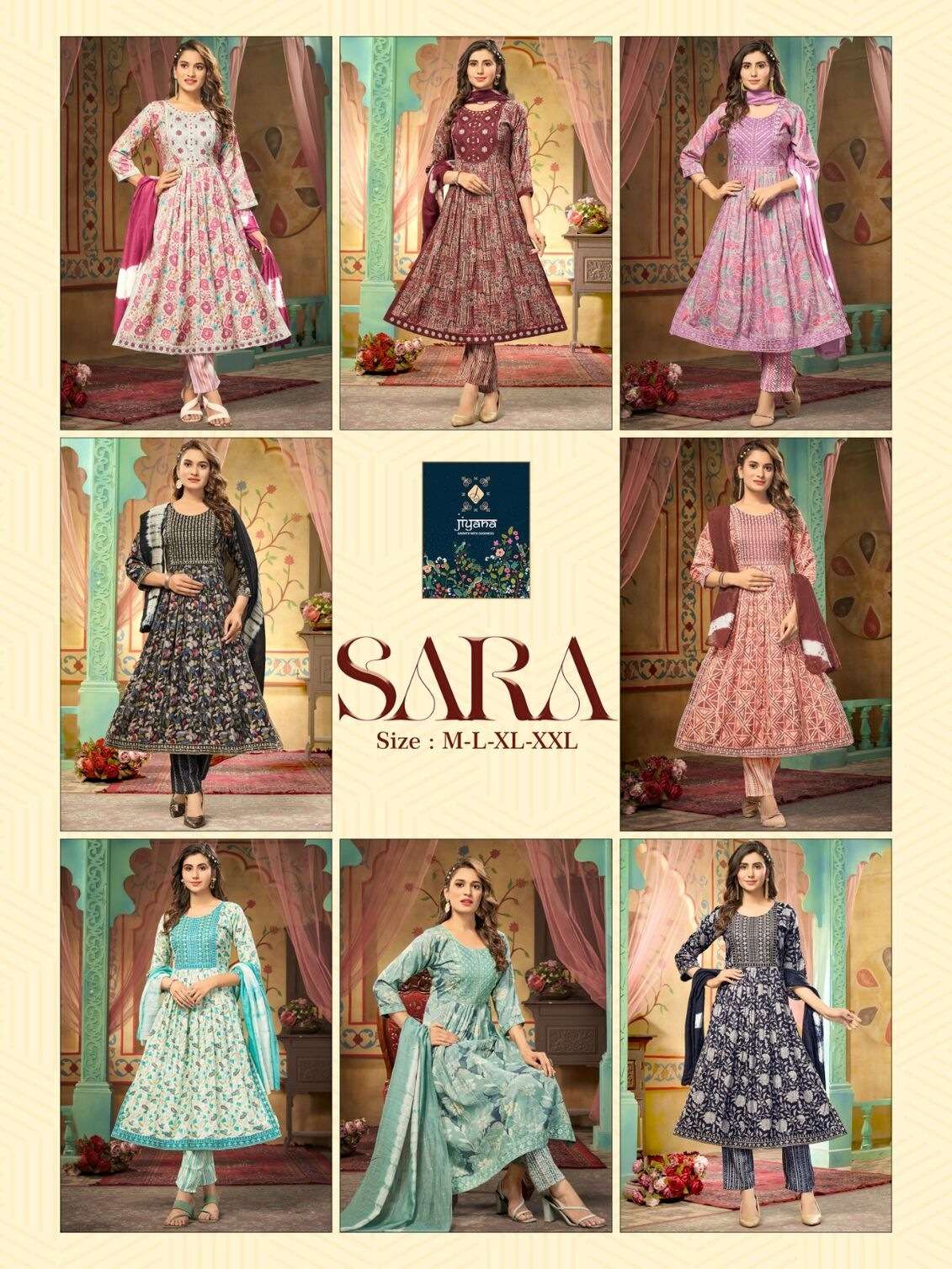 SARA BY JIYANA RAYON FOIL PRINT EMBROIDERY WORK KURTI PANT WITH HEAVY SIBORI SEQUENCE DUPATTA 