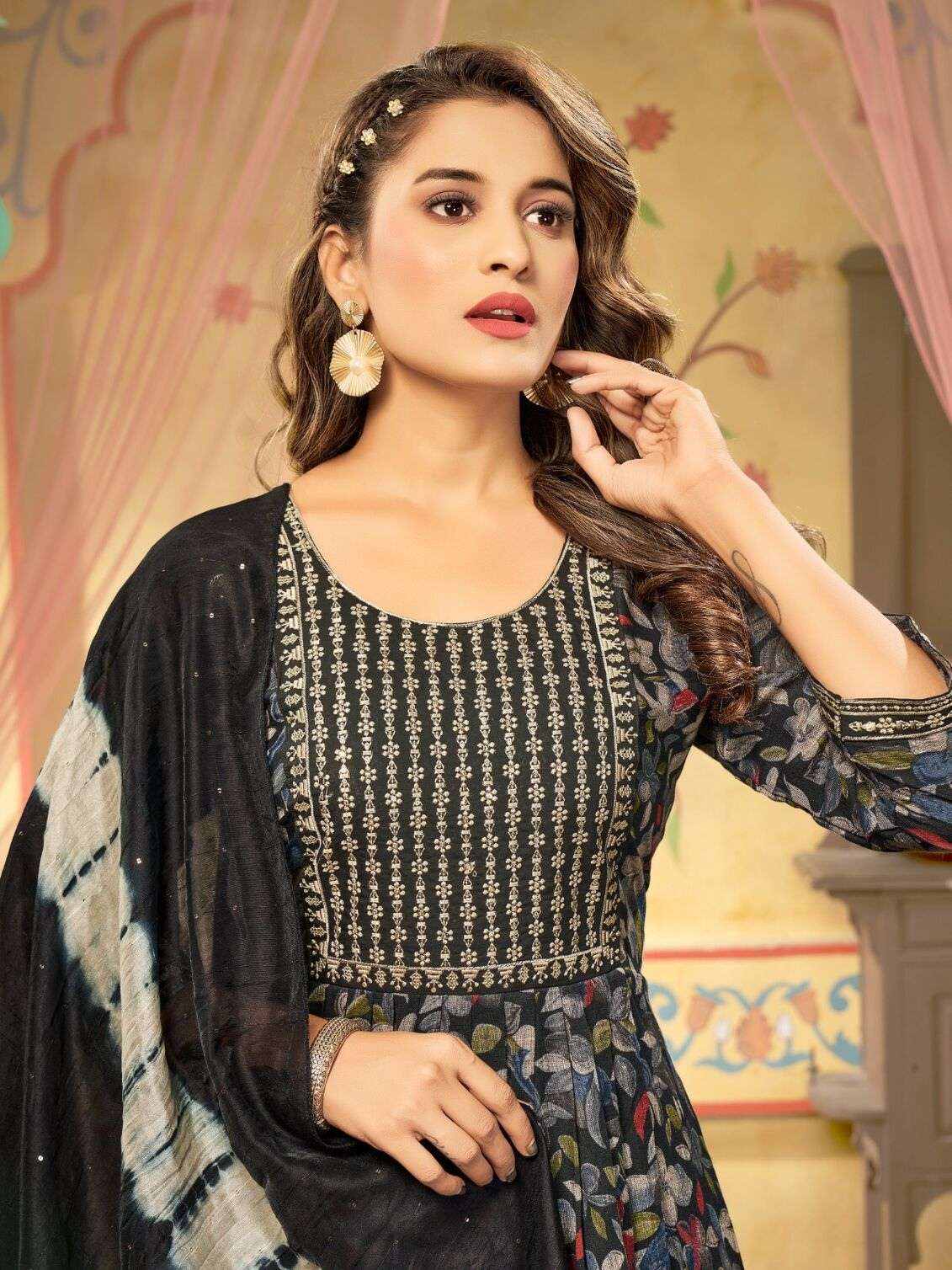 SARA BY JIYANA RAYON FOIL PRINT EMBROIDERY WORK KURTI PANT WITH HEAVY SIBORI SEQUENCE DUPATTA 
