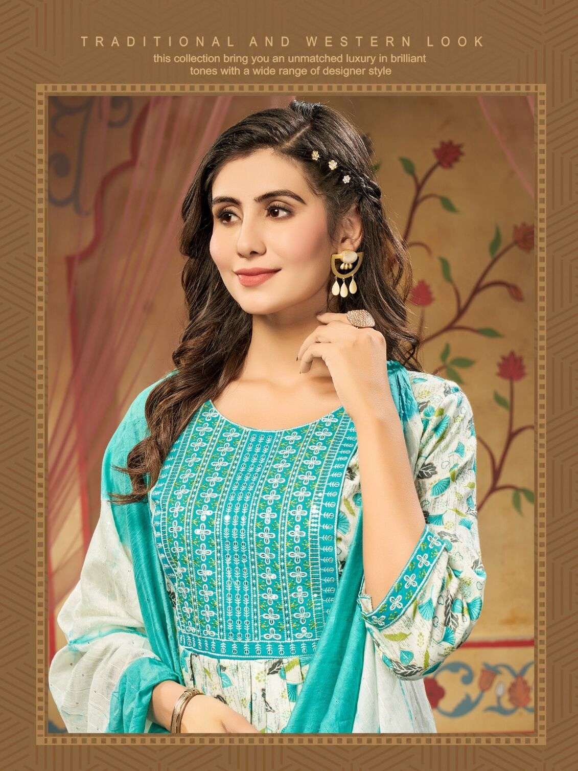 SARA BY JIYANA RAYON FOIL PRINT EMBROIDERY WORK KURTI PANT WITH HEAVY SIBORI SEQUENCE DUPATTA 