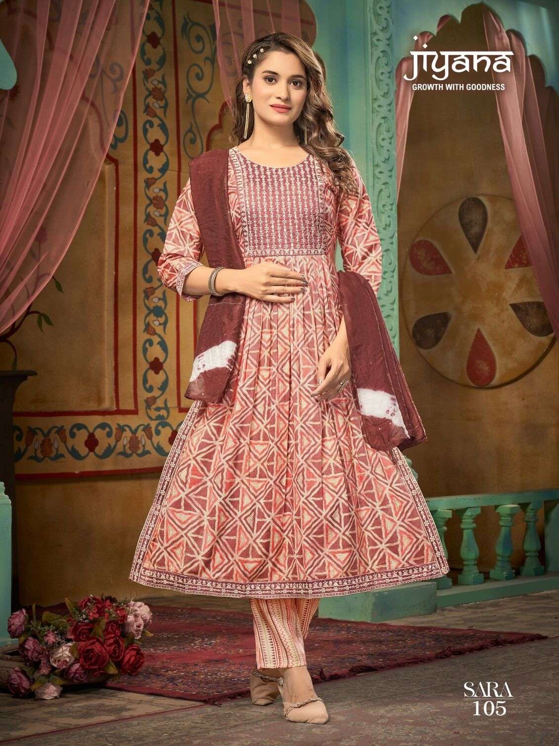 SARA BY JIYANA RAYON FOIL PRINT EMBROIDERY WORK KURTI PANT WITH HEAVY SIBORI SEQUENCE DUPATTA 