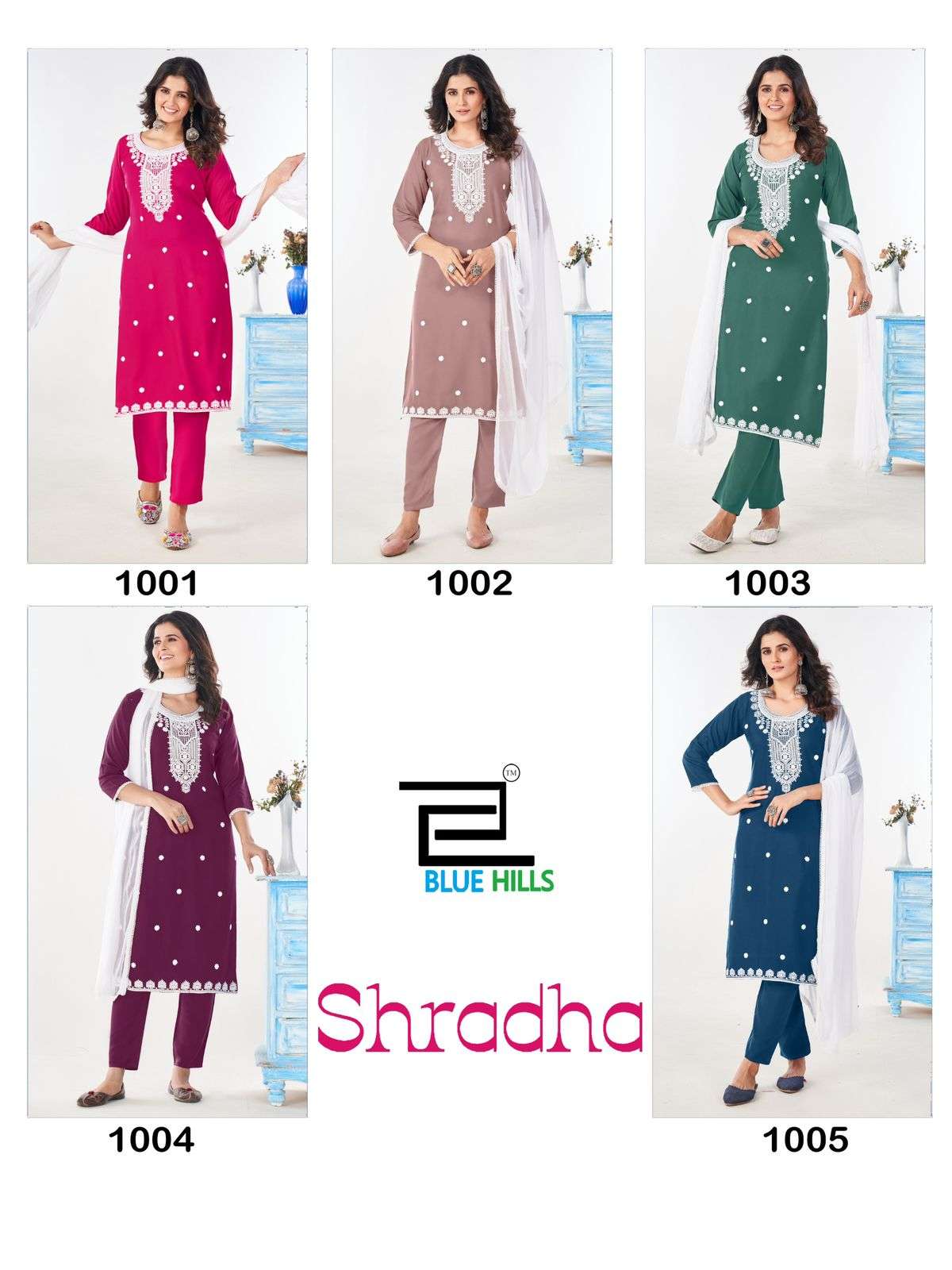 SHRADDHA BY BLUE HILLS RAYON FABRIC WHITE EMBROIDERY WORK STYLISH KURTI PANT WITH DUPATTA 