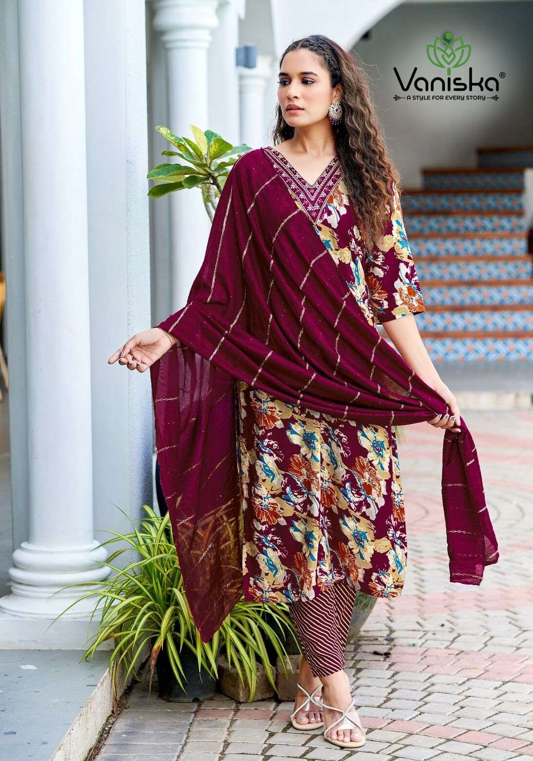 SITARA VOL-1 BY VANISKA RAYON FOIL PRINT FANCY STRAIGHT KURTI PANT & DUPATTA 