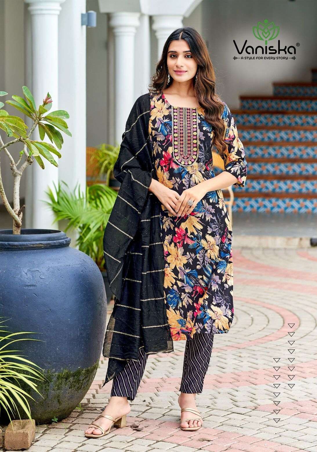 SITARA VOL-1 BY VANISKA RAYON FOIL PRINT FANCY STRAIGHT KURTI PANT & DUPATTA 